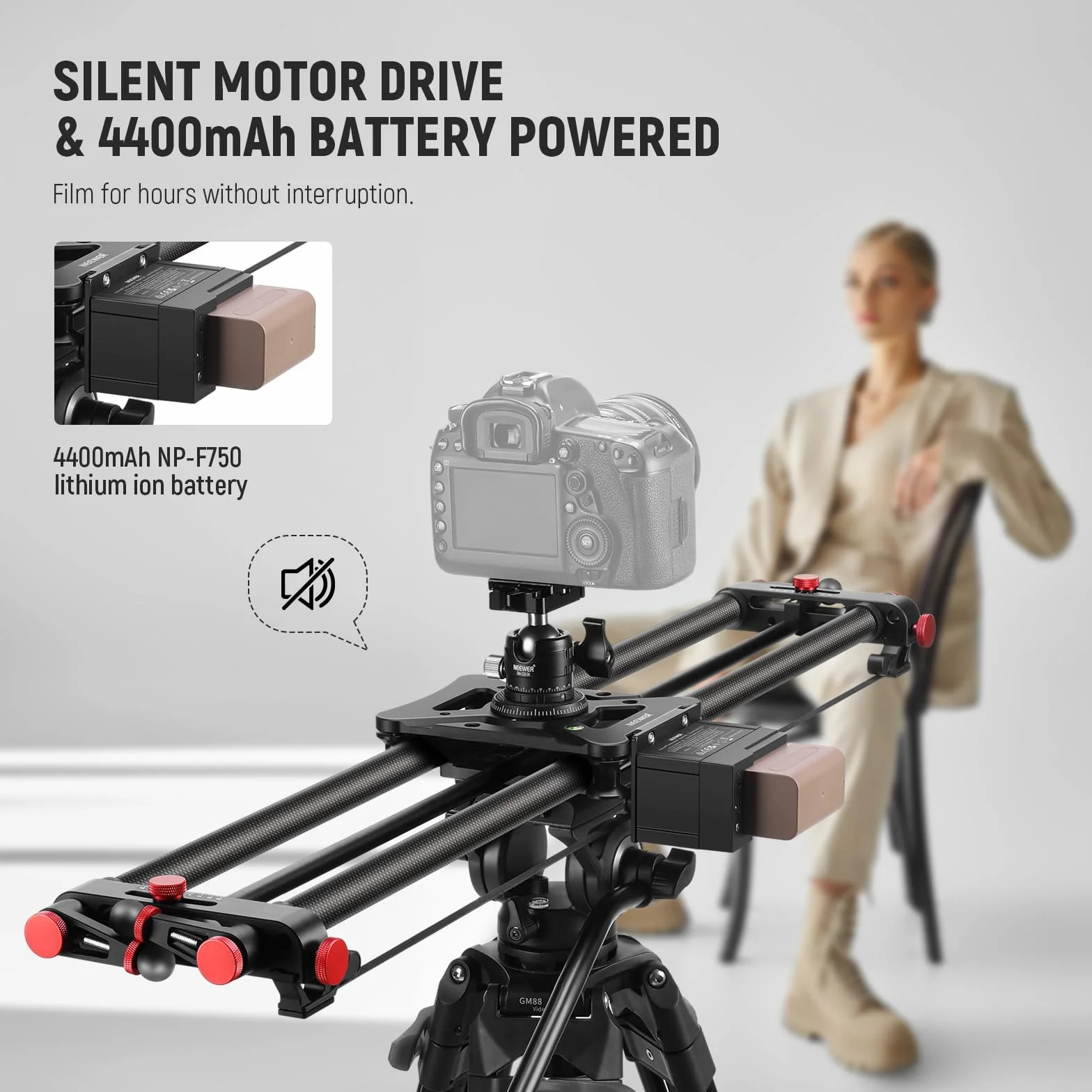 NEEWER 80cm Camera Slider Motorizzato, Controllo App, Binario Dolly DSLR in Fibra Carbonio con Batteria F750 4400mAh (Caricabatterie Non Incluso), Supporta Modalità Video/Fotografia Time Lapse,ER1-80