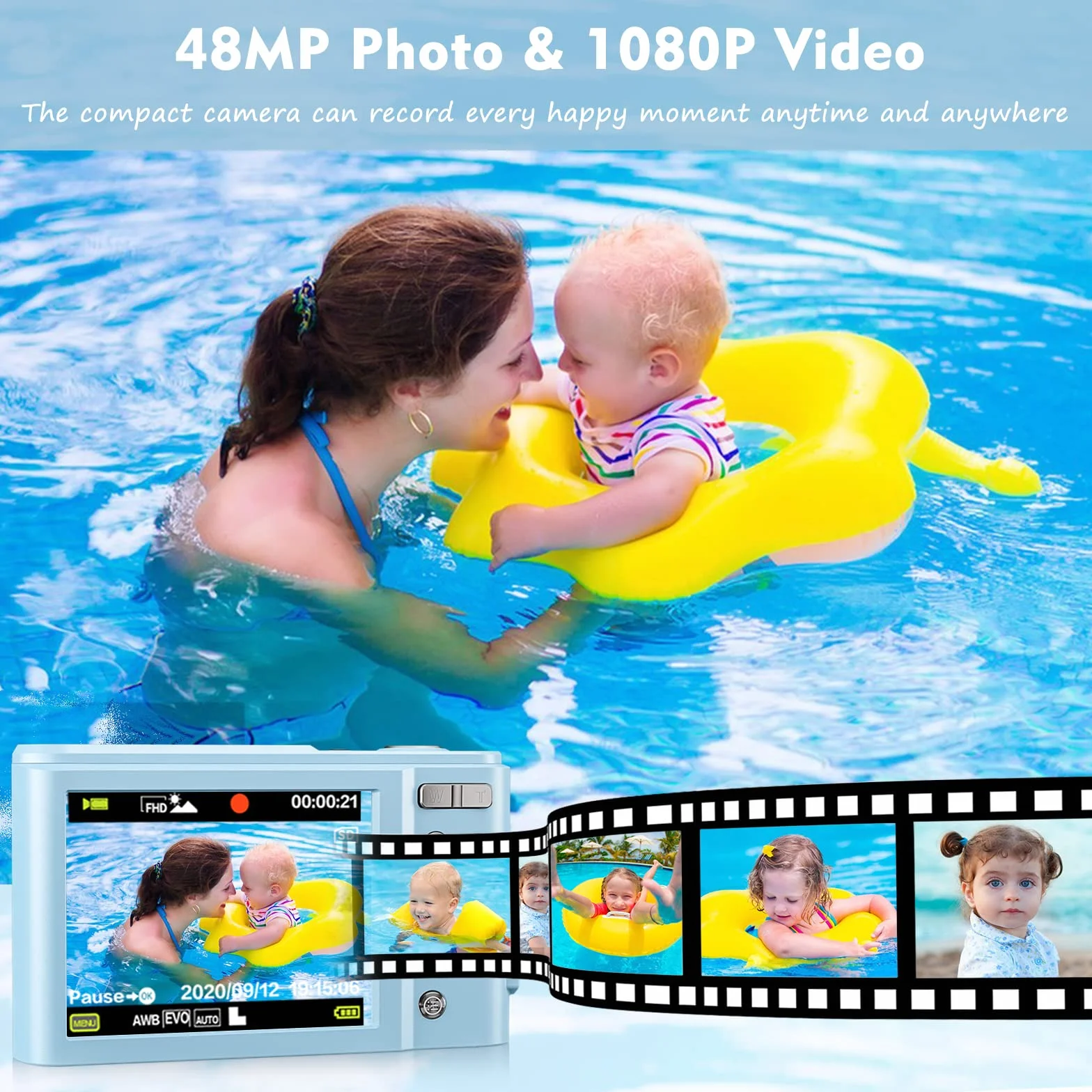 Fotocamera Digitale Autofocus con 32G Scheda 1080P 48MP Compatta 16X Zoom Stabilizzazione Immagine Fotocamere Digitali Favorire Hobby per Bambini/Studenti