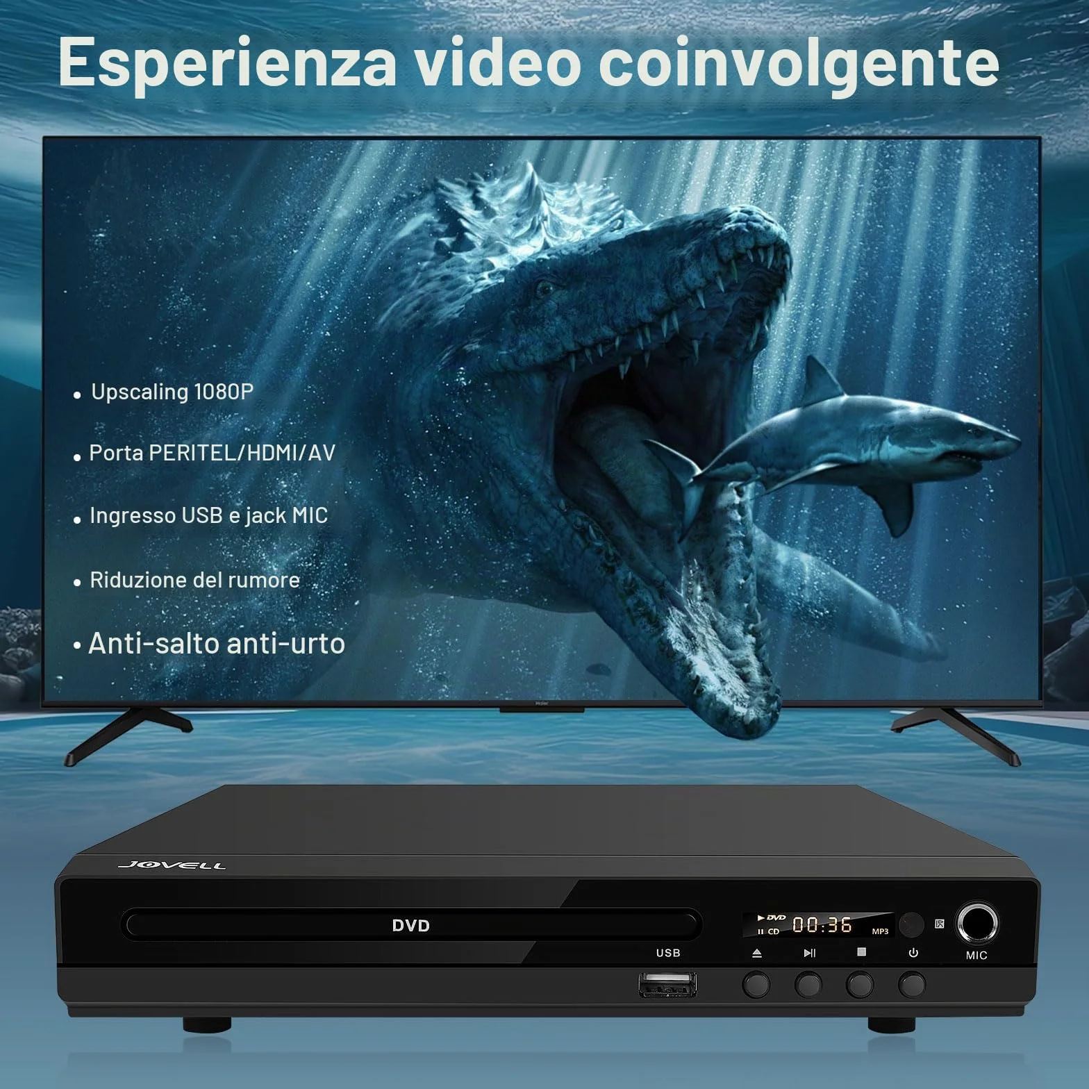 Lettore DVD 170 con porta scart 1080P HD senza regioni con uscita HDMI, uscita AV, sistema TV PAL NTSC, supporto ingresso MIC, ingresso USB (con scart)
