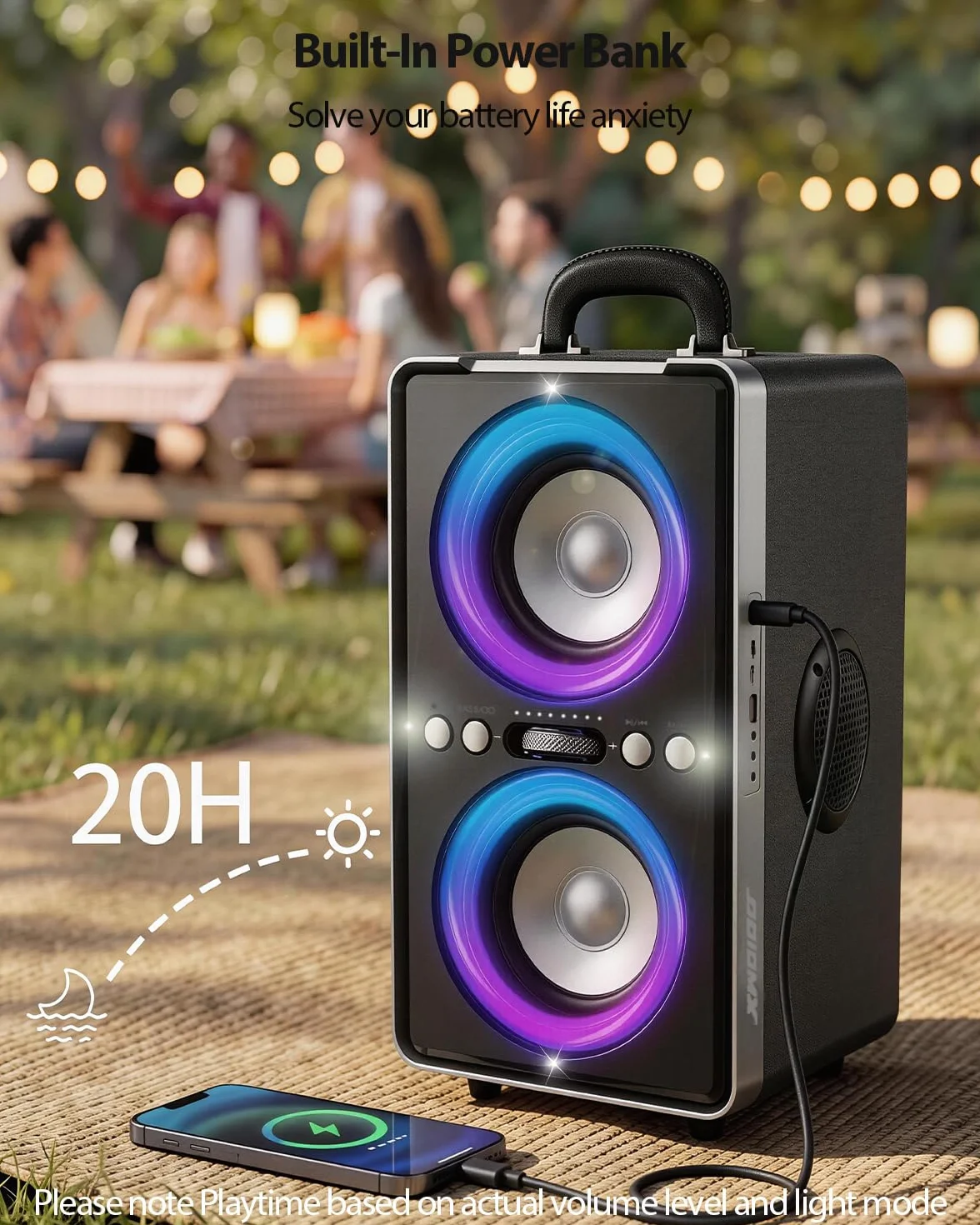 Cassa Bluetooth Portatile, 240W (Peak) Altoparlante Bluetooth Suono Potente e Nitido, Bassi Profondi, 20H, TWS Stereo Speaker, per Party, Campeggio, Spiaggia, Home e Outside (Black)