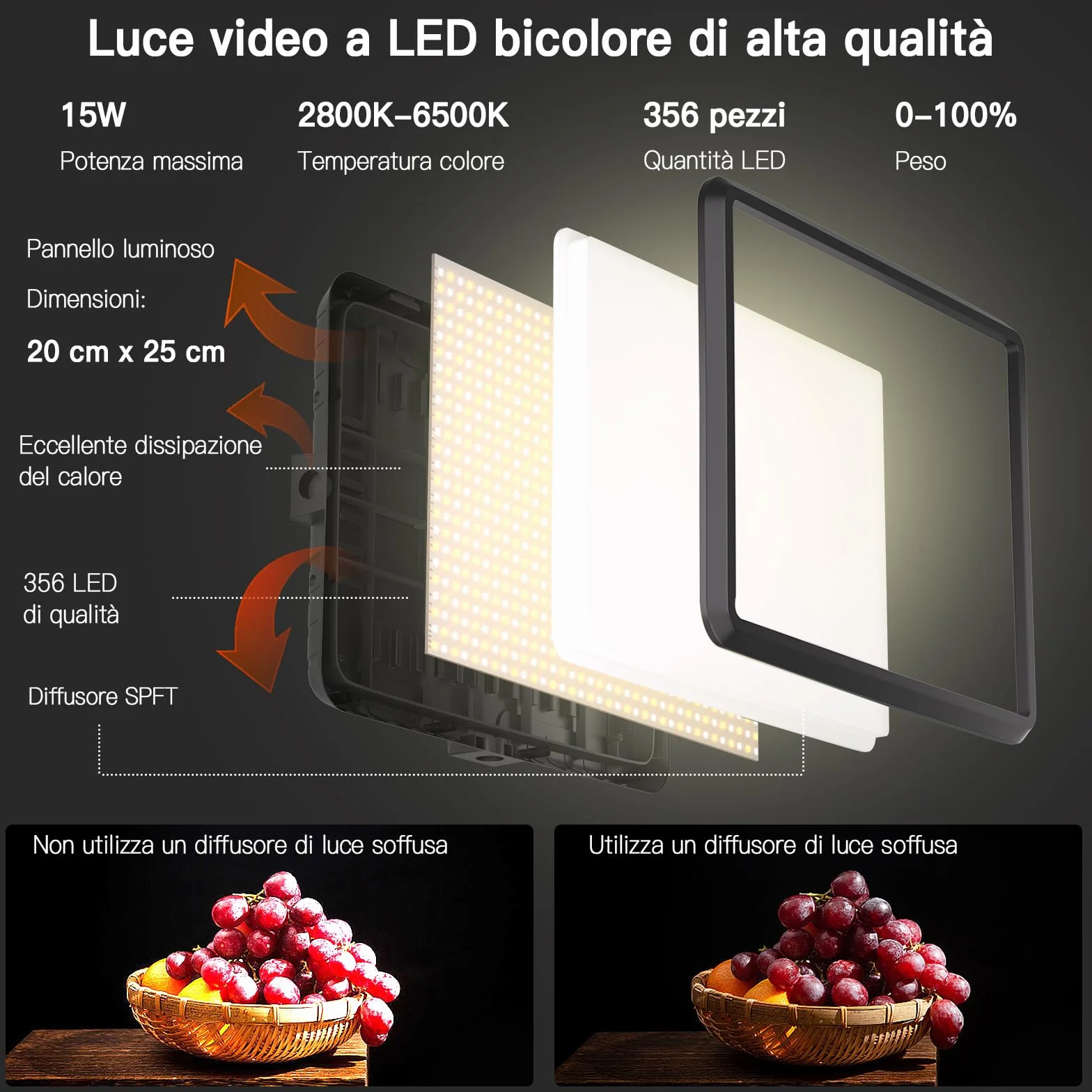 Kit di 2 Luci Video a LED, Luce da Studio Dimmerabile 2800-6500K Kit con Supporto per Treppiede e Supporto per Telefono, Luce Flusso da 185,4 cm per Fotografia Foto di Prodotti, Personaggi, Youtube
