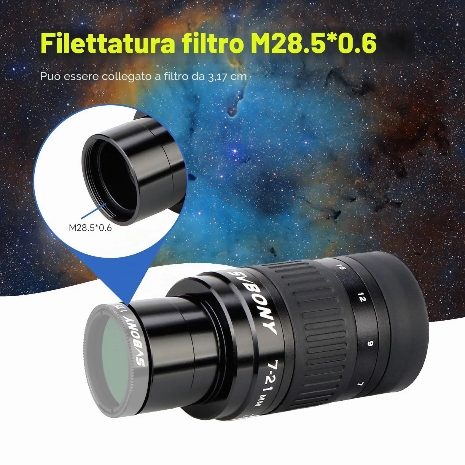 Svbony SV135 Telescopio Planetario Oculare Zoom, 7-21mm Lenti Oculari con FMC 6 Elementi 4 Gruppo, per Luna Astronomia Osservazione