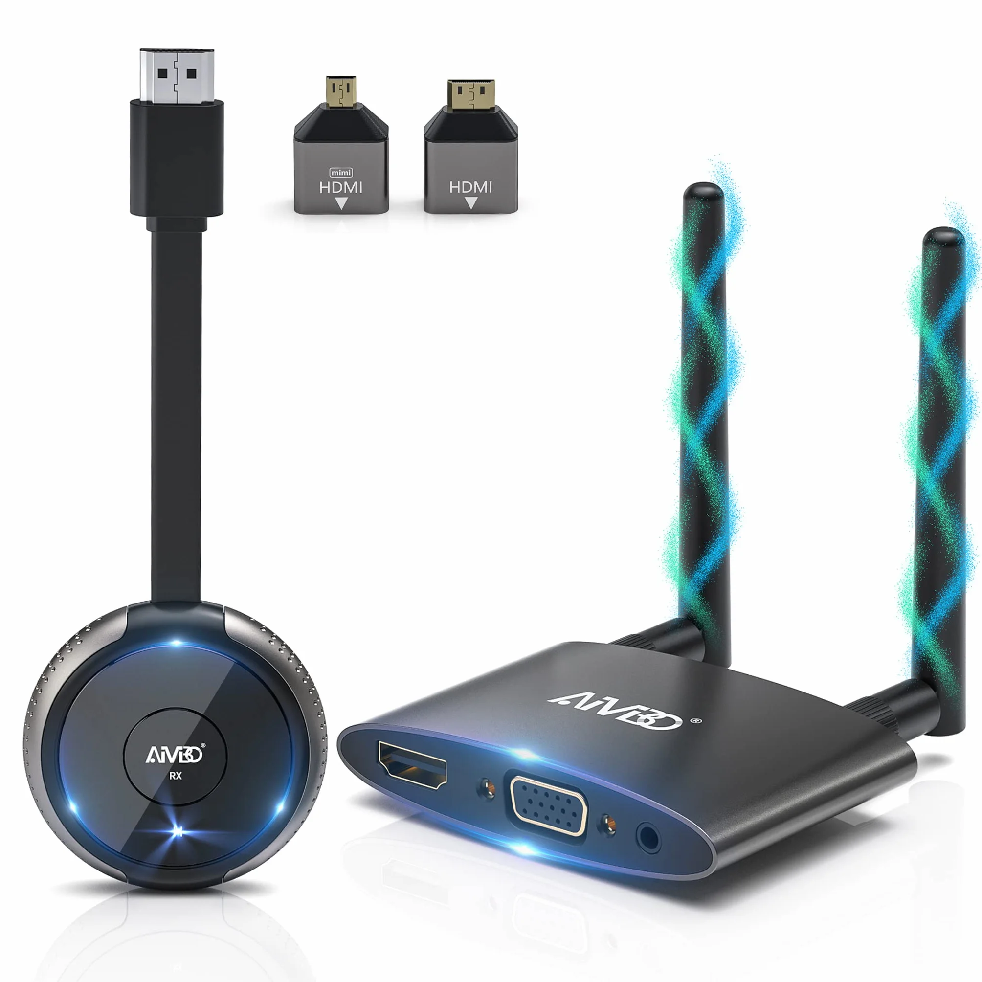 MpioLife 4K/5G HDMI Wireless Trasmettitore e Ricevitore, Supporto VGA&HDMI Doppio Schermo HDMI Senza Fili, Streaming Audio Video Cast da Laptop/TV Box/USBC/Camera/PS a HDTV/Proiettore/Monitor 165FT