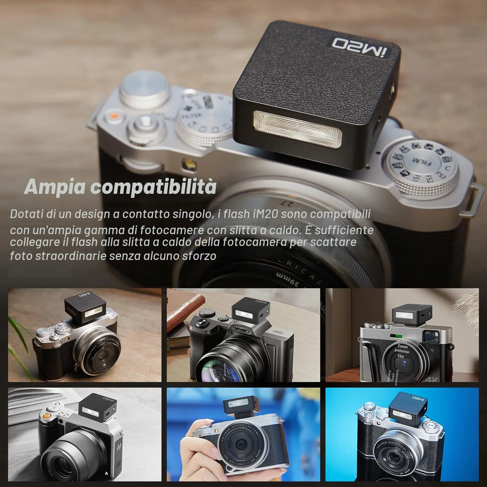 Godox iM20 Mini Flash Speedlite per Fotocamera 470 mAh Tipo-C 440 flash 3s Riciclo 5 Livelli Potenza per Sony ZVE10 ZV1 A7III Ricoh GR3 Fujifilm F1