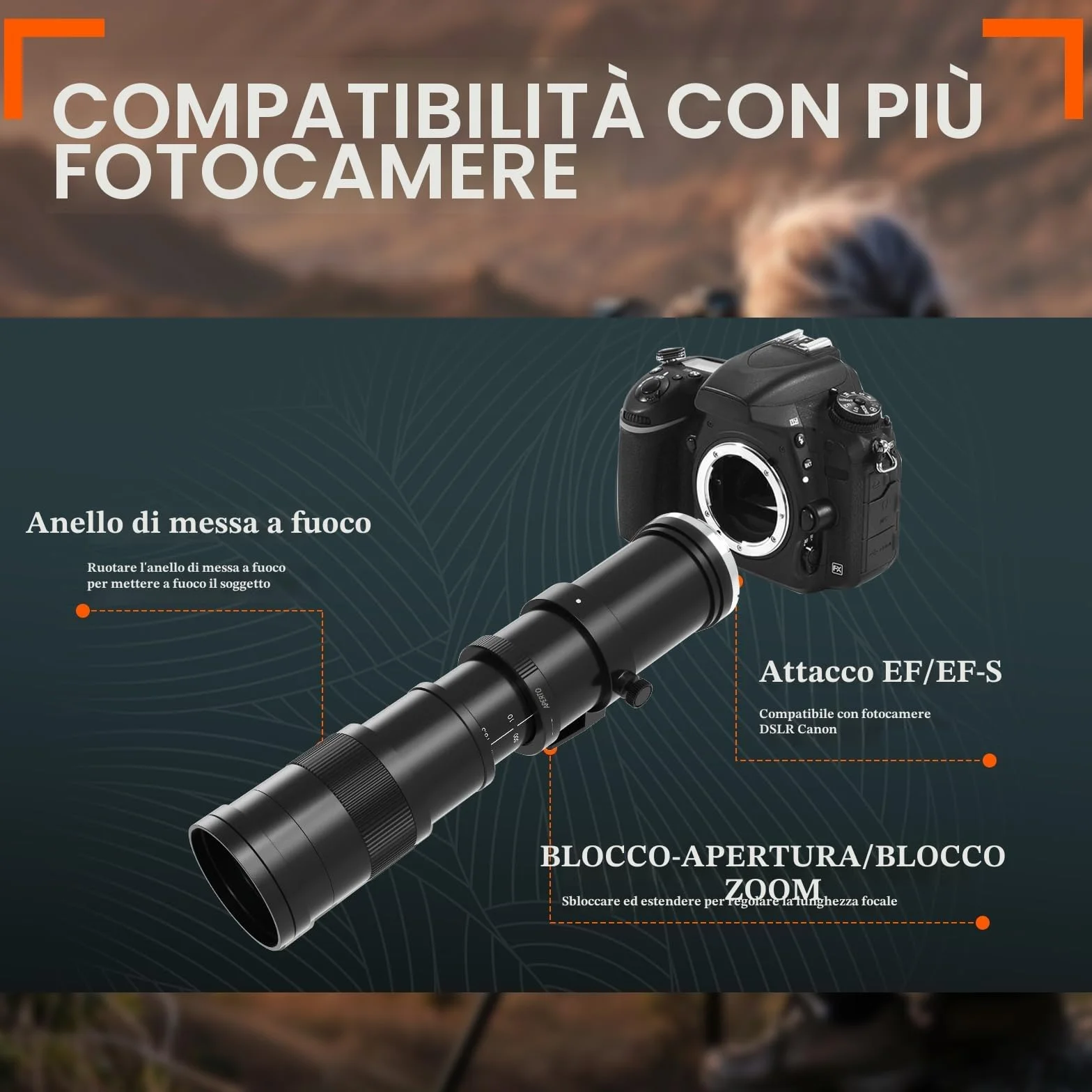 BENOISON Teleobiettivo 420-800mm, Obiettivo EF per Canon DSLR, Messa a Fuoco Manuale MF Zoom per Canon 4000D 2000D 1300D 1200D 850D 800D 750D 250D 200D 90D 80D 77D 7D 6D 5D 1D DSLR