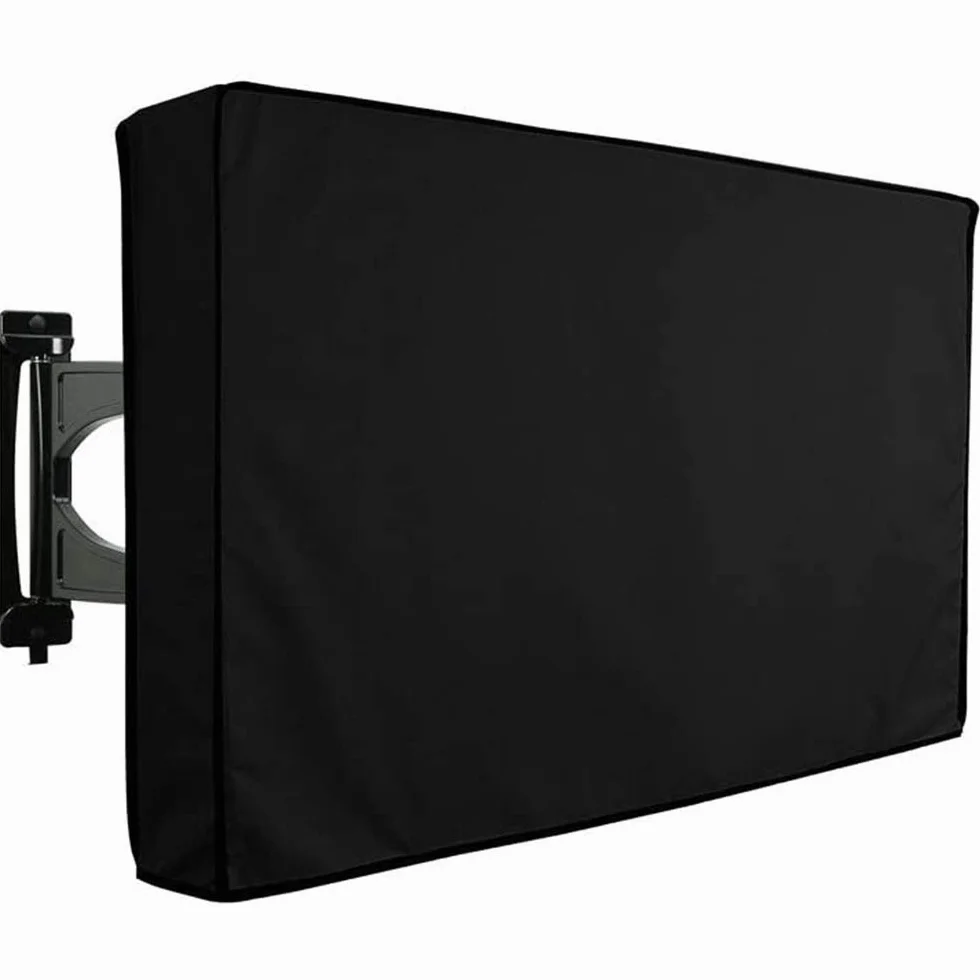 ELR Copertura per TV da esterno 55-58 pollici, copertura per schermo, impermeabile e antipolvere, tasca per telecomando, nero, 1 pezzo