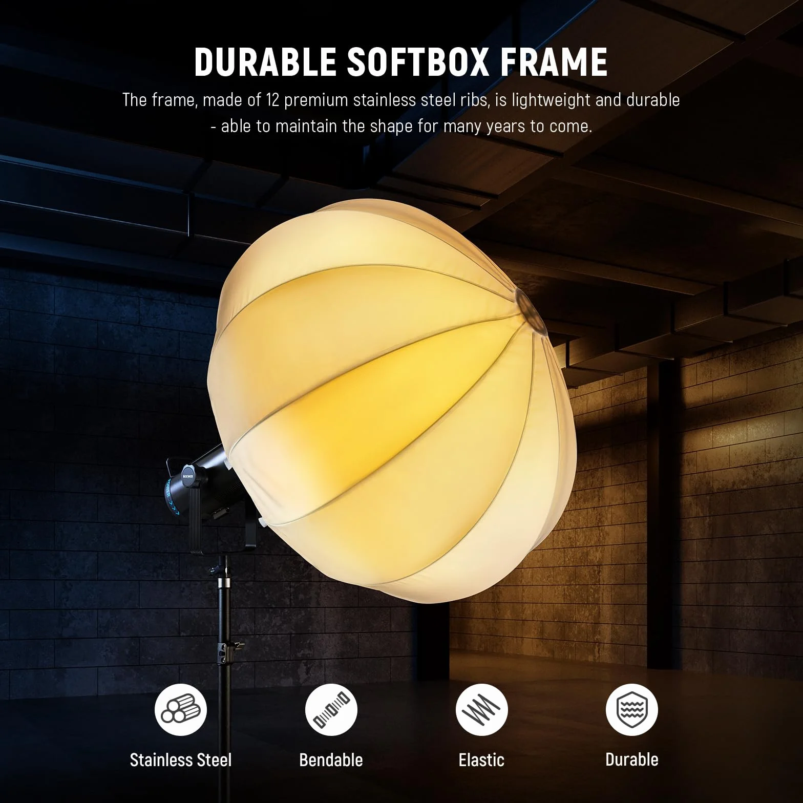 NEEWER Lanterna Softbox da 50 cm, diffusore di luce a 360° a sgancio rapido, montaggio Bowens, Softbox con lega di nylon leggera per luci video LED continue RGB CB60 CB60B CB200B MS60B MS60C MS150B