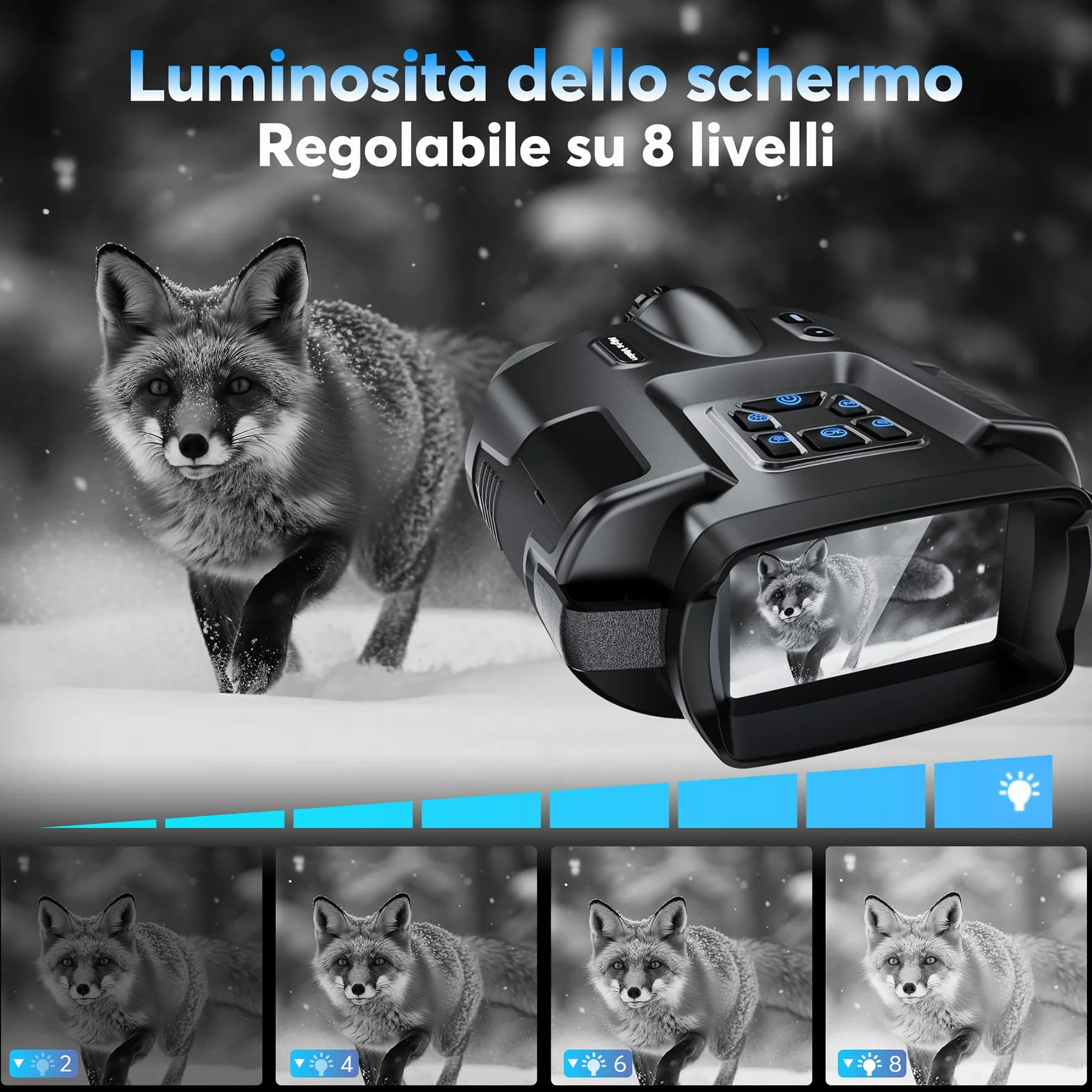 Visore Notturno Digitale 4K Professionale, Zoom Ottico 8X, Binocolo Visione Notturna Portata 600m, Schermo 3.3" TFT, Batteria 5000mAh Ricaricabile, 64GB SD Inclusa, Ideale per Campeggio e Sicurezza