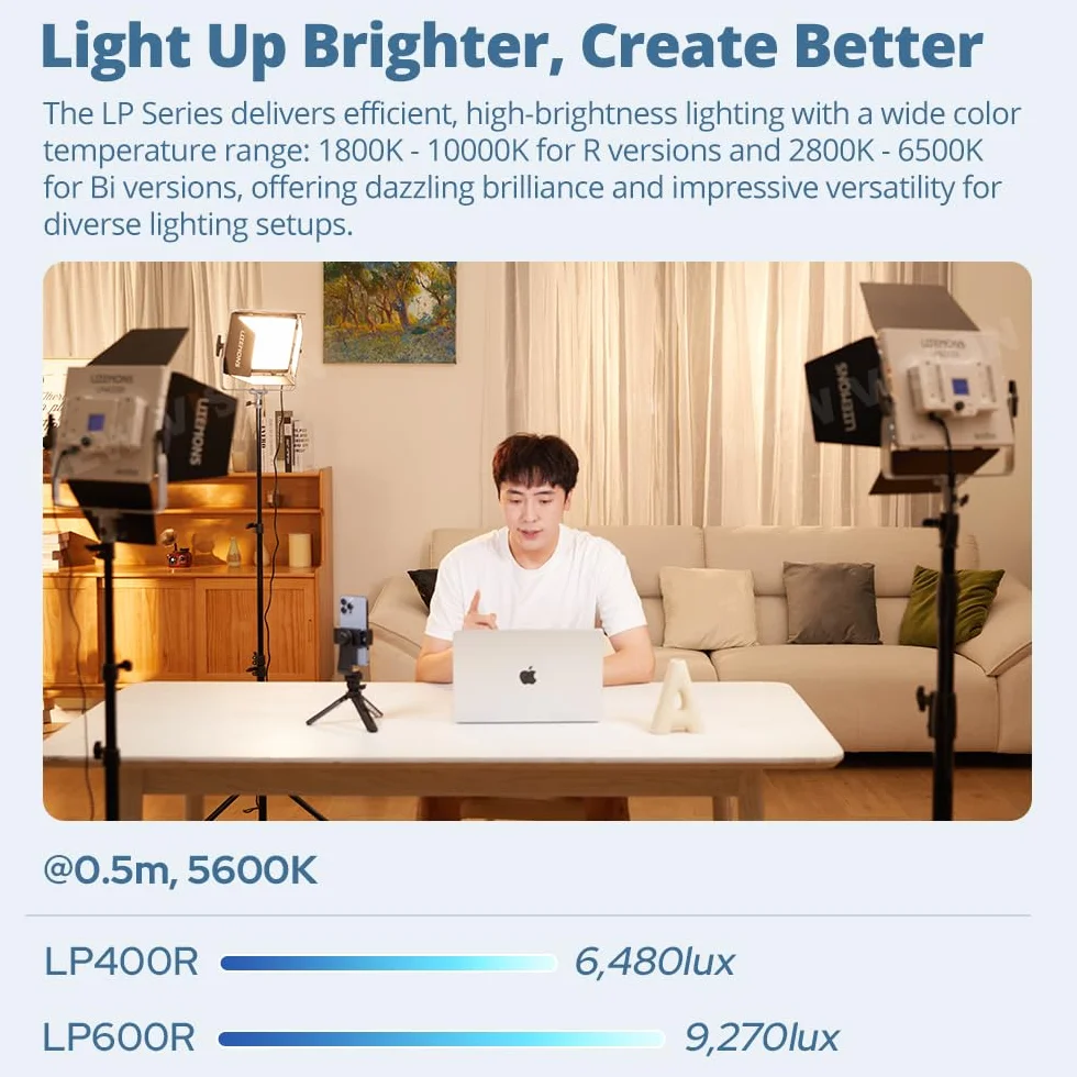 Godox Pacchetto di 2 Litemons LP600R RGB LED Light Panel Kit con Tripod/Carry Bag, App Control, 60 W Photo Studio Lighting, 1800 K - 10000 K, 14 modalità FX, rotazione a 360° (LP600R K2)