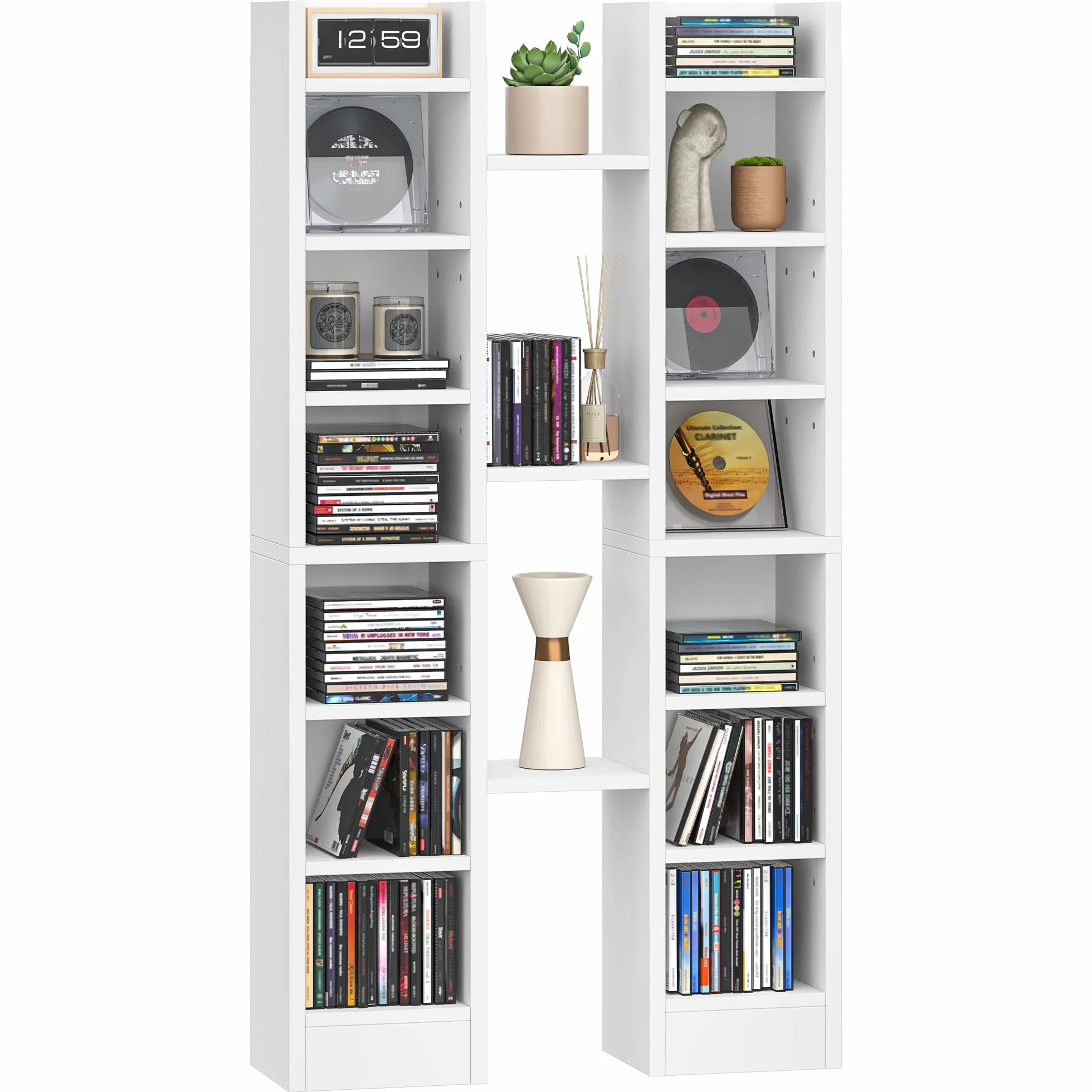 Hzuaneri Porta CD DVD a Colonna, 272 CD, 14 Ripiani Regolabili, Supporto di Archiviazione, 17 x 20 x 213 cm, Mobile Libreria Alto Salvaspazio per Soggiorno, Studio, Bianco CR21403XV1