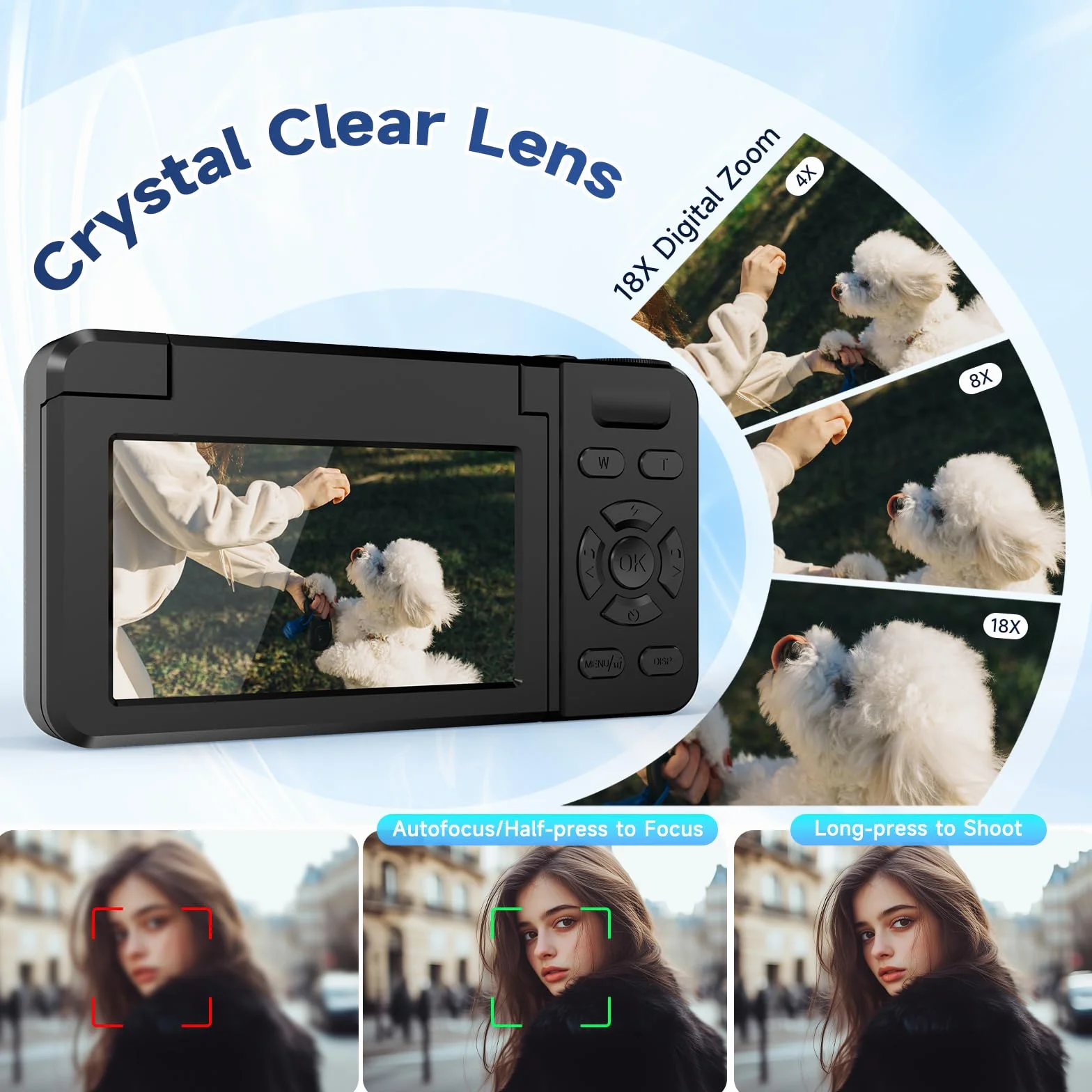 Macchina Fotografica Digitale 4K 64MP, Wevoor Fotocamera Digitale Compatta 32GB con Flip 180° da 3", Zoom Digitale 18x, Batteria da 2000 mAh, Digital Camera Per Principianti Adolescen Bambini - Nero