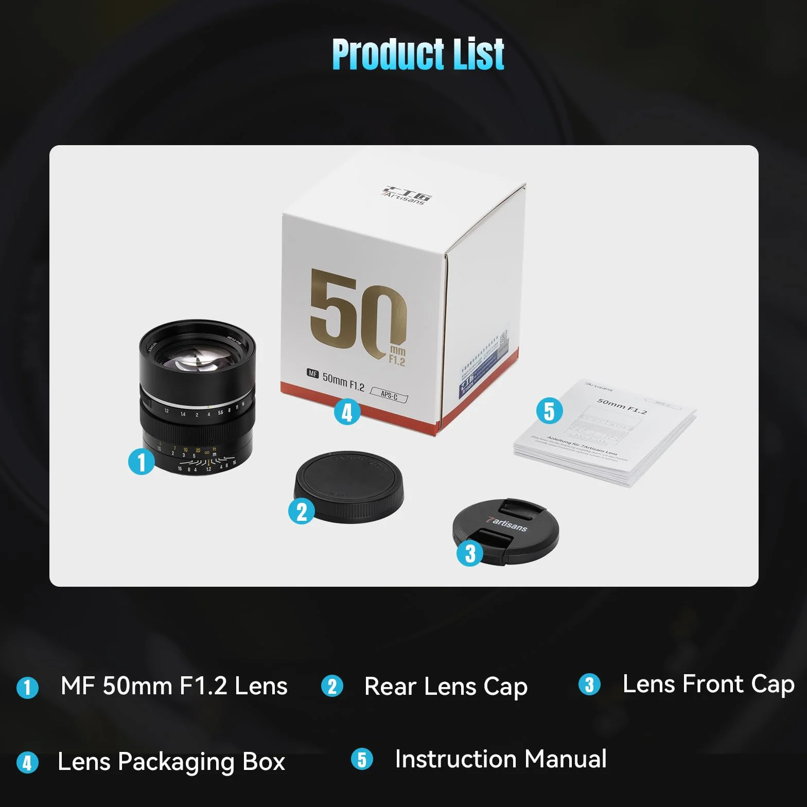 7Artisans 50mm F1.2 per E-Mount Obiettivo, APS-C Messa a fuoco manuale, compatibile con Sony E-Mount A6000/A5000/A3000/Nex serie a6700 nex-5t nex-3n nex-6 nex-5r nex-5n
