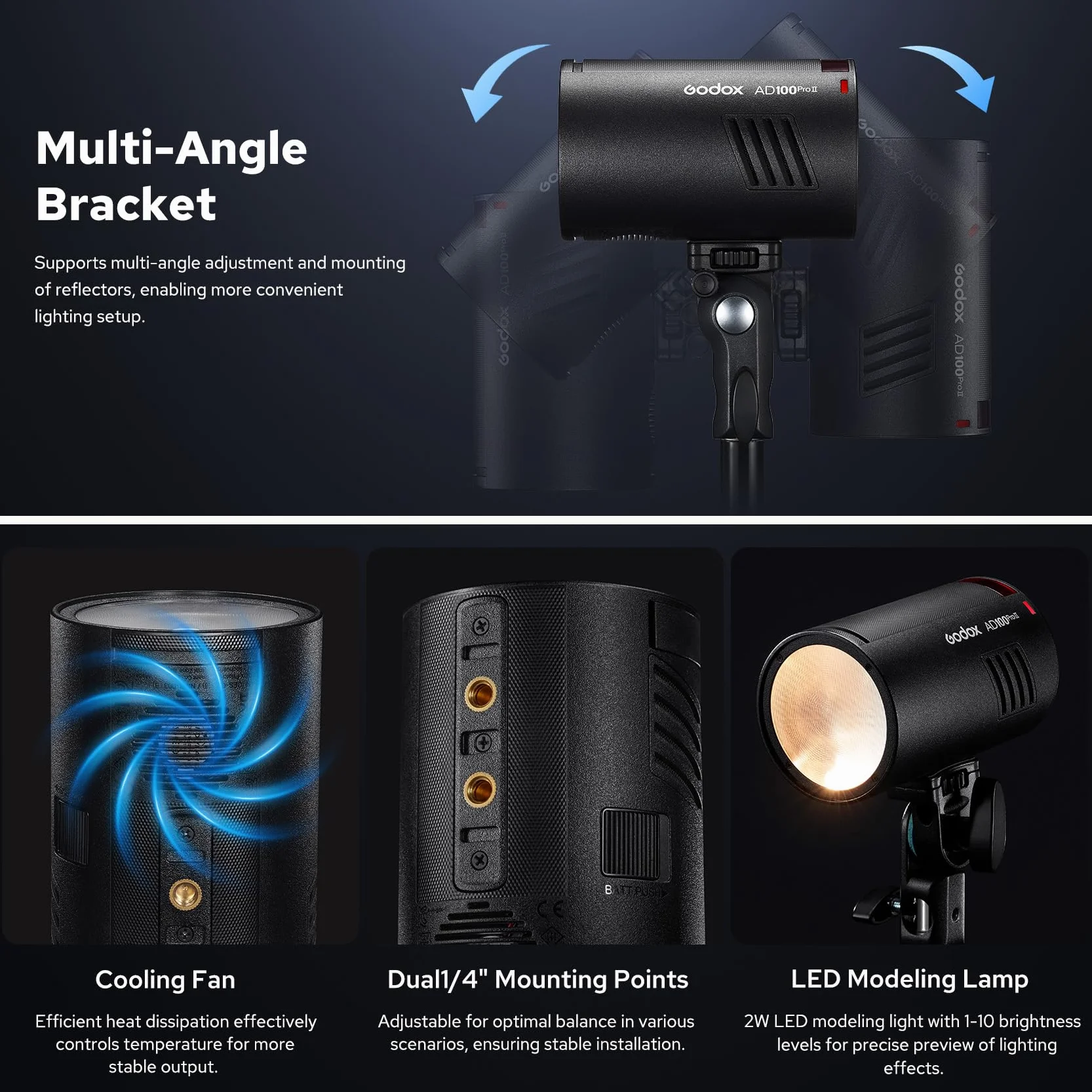 GODOX AD100ProII Pocket Flash Speedlite 100Ws TTL HSS 1/8000s 2,4GHz Strobe Light 0,01s-1,5s Riciclo LED 2W Batteria 7,2V 2850mAh
