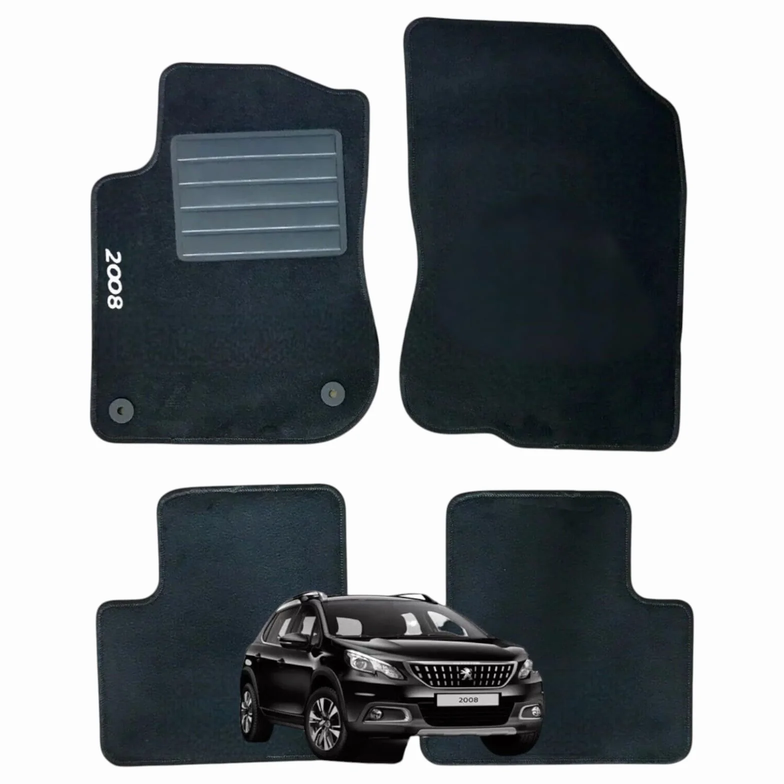 Set 4 Tappeti in Moquette Adatti per 2008 Serie I 2013-2018 con 2 Attacchi - Compatibli NON Originali, con Bottoni di Fissaggio, con Battitacco cucito e antiscivolo