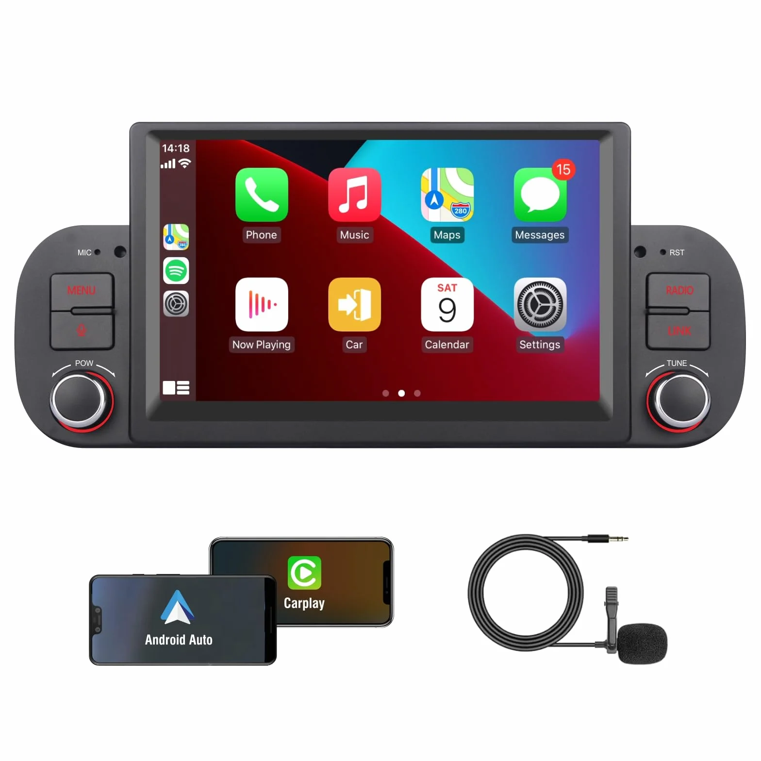 Autoradio per Fiat Panda 2013-2020 con Carplay/Android Auto/Mirrorlink Radio Schermo tattile Supporto, 7 pollici Touchscreen Bluetooth/FM/AM/USB/EQ
