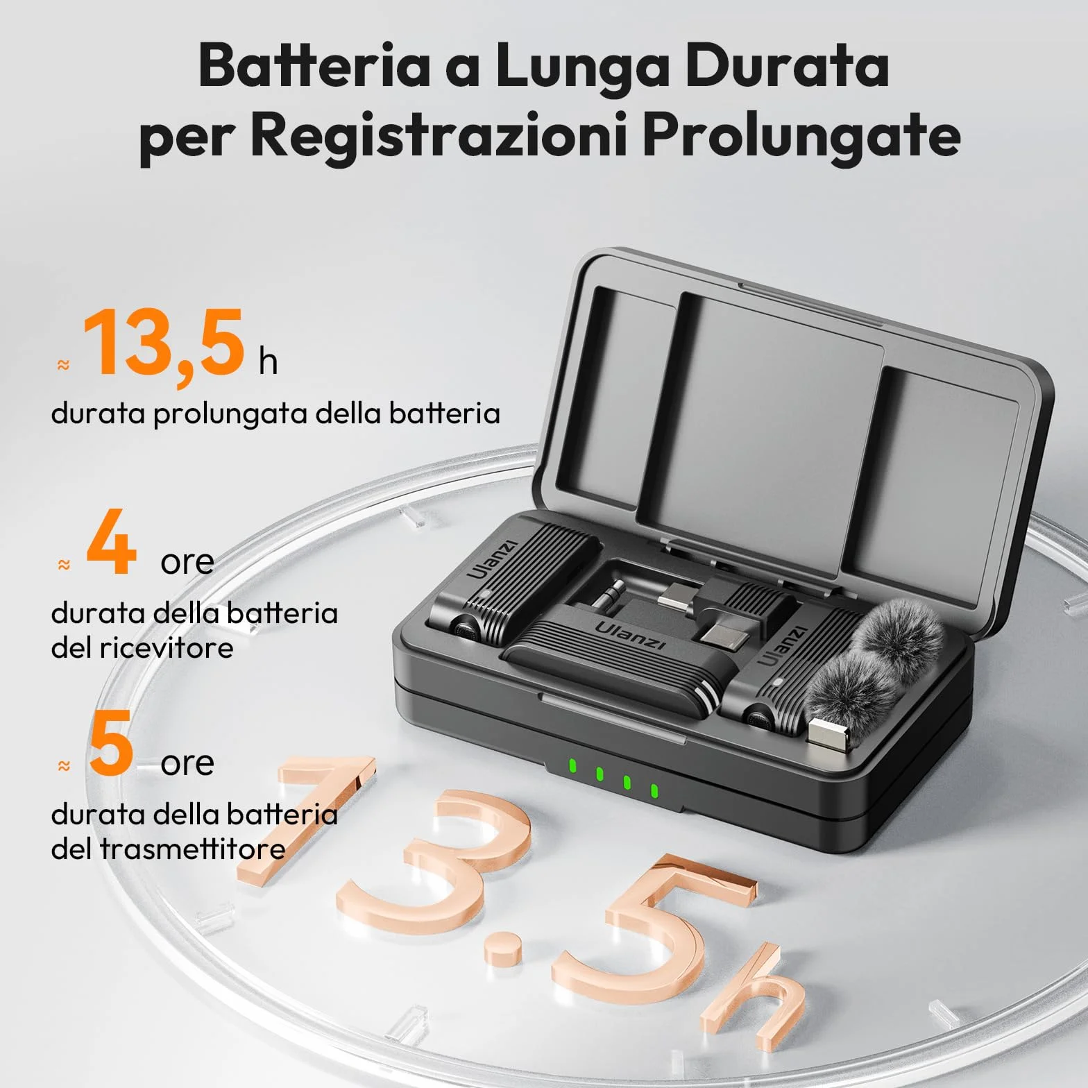 ULANZI A100 Microfono Lavalier per Cellulare e Fotocamera, Mini Microfono USB C, Durata Batteria 13.5H, Microfoni Bluetooth Portatile per Video, Live Streaming, YouTube, TikTok, Vlog, Interviste