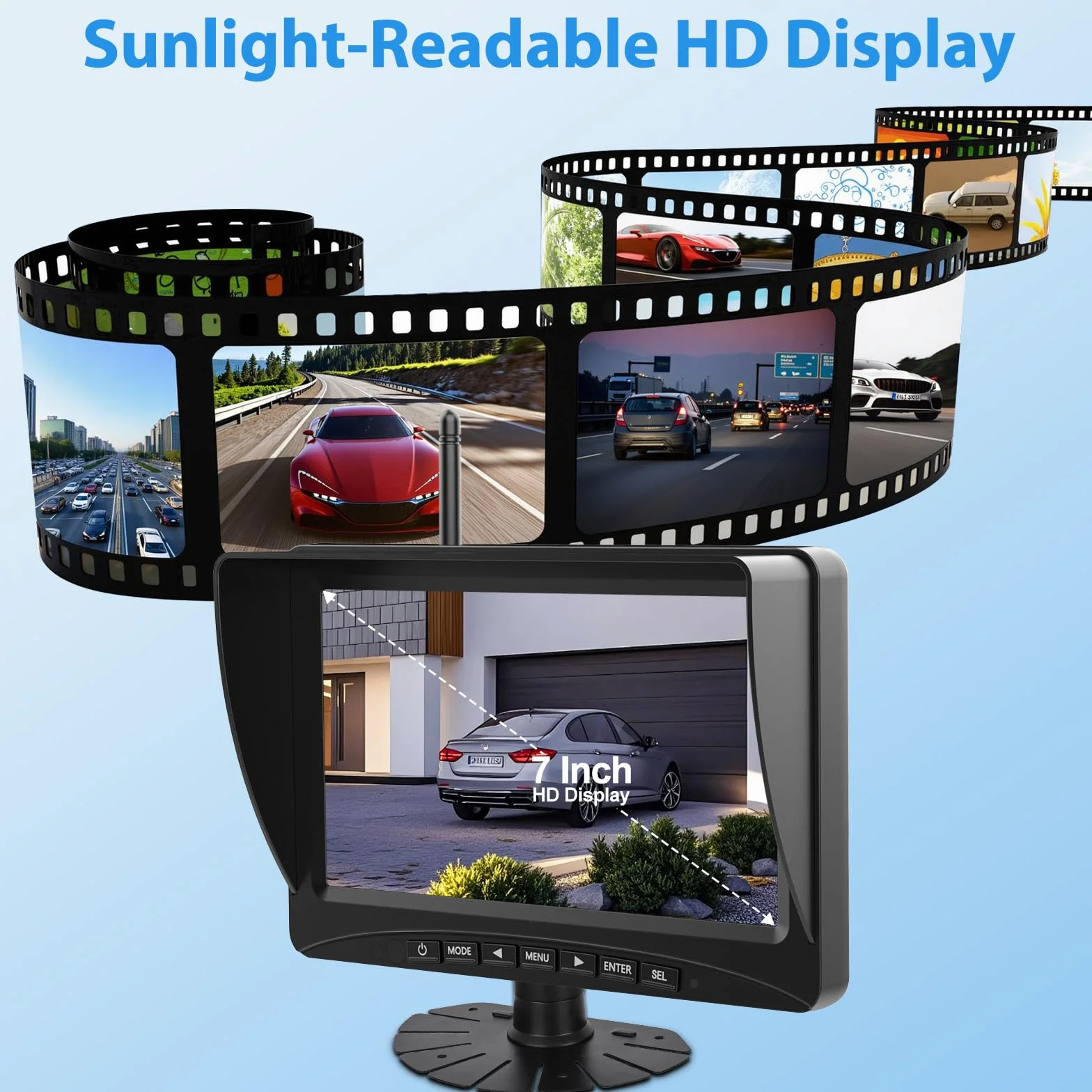 Telecamera di retromarcia senza fili solare 7" Monitor Camera Solare Kit 1080P HD Telecamera di retromarcia IR Visione Notturna IP66 Impermeabile per furgone (7'' con 1 Telecamere)