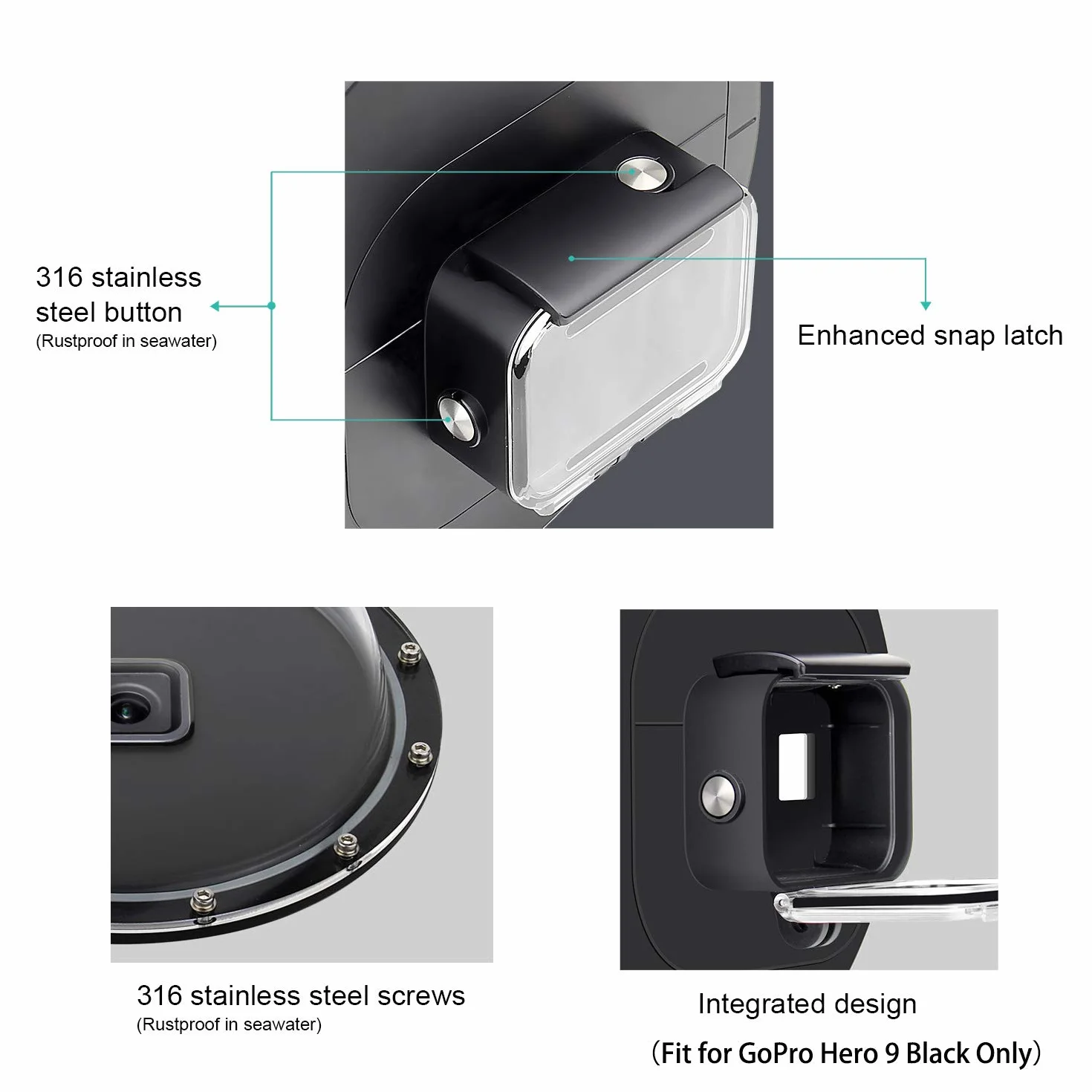 SOONSUN Dome Port per GoPro Hero 12 11 10 9 Nero 45 M Impermeabile Dome Port Lens con Custodia per GoPro Hero 9 10 11 12 Nero Fotocamera Subacquea Photograhpy Accessori