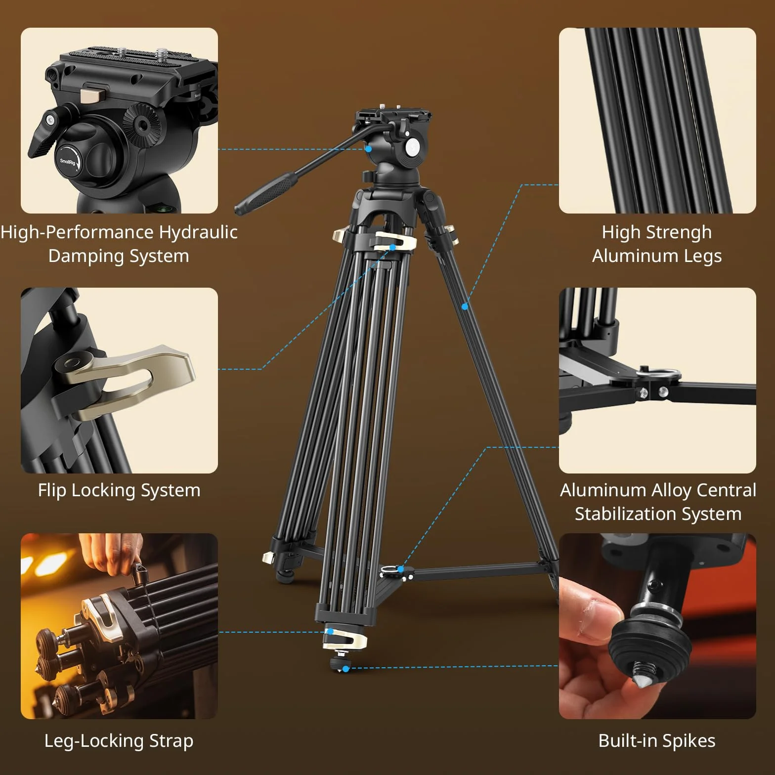 SmallRig AD-01S - Treppiede video da 74 pollici con testa del fluido di inclinazione e inclinazione, piastra a sgancio rapido in modalità doppia, carico fino a 13,2 libbre/6 kg per DSLR, videocamera