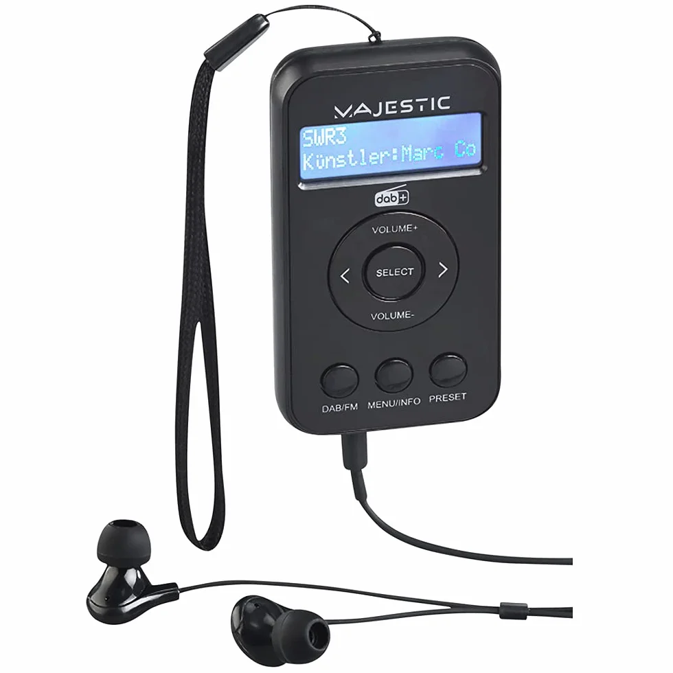 Majestic RT 196 DAB – Radio portatile DAB/DAB+/FM display LCD, batteria ricaricabile, uscita cuffie auricolari inclusi, laccio per il trasporto, nero