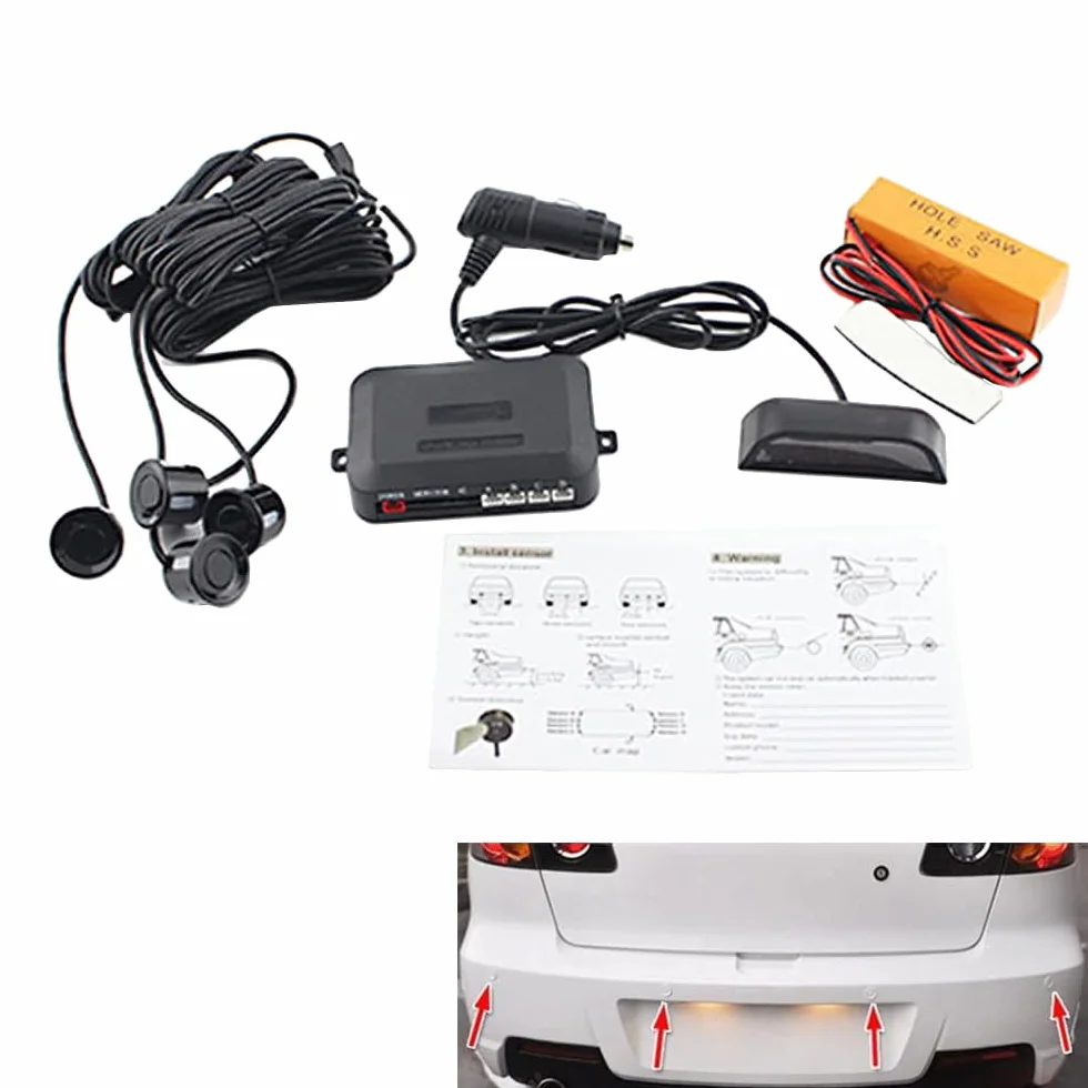 MASO Radar di retromarcia wireless per auto con kit 4 sensori, Radar di retromarcia wireless per auto DC 12V 0,3-2,0 m/11,81-78,74 pollici