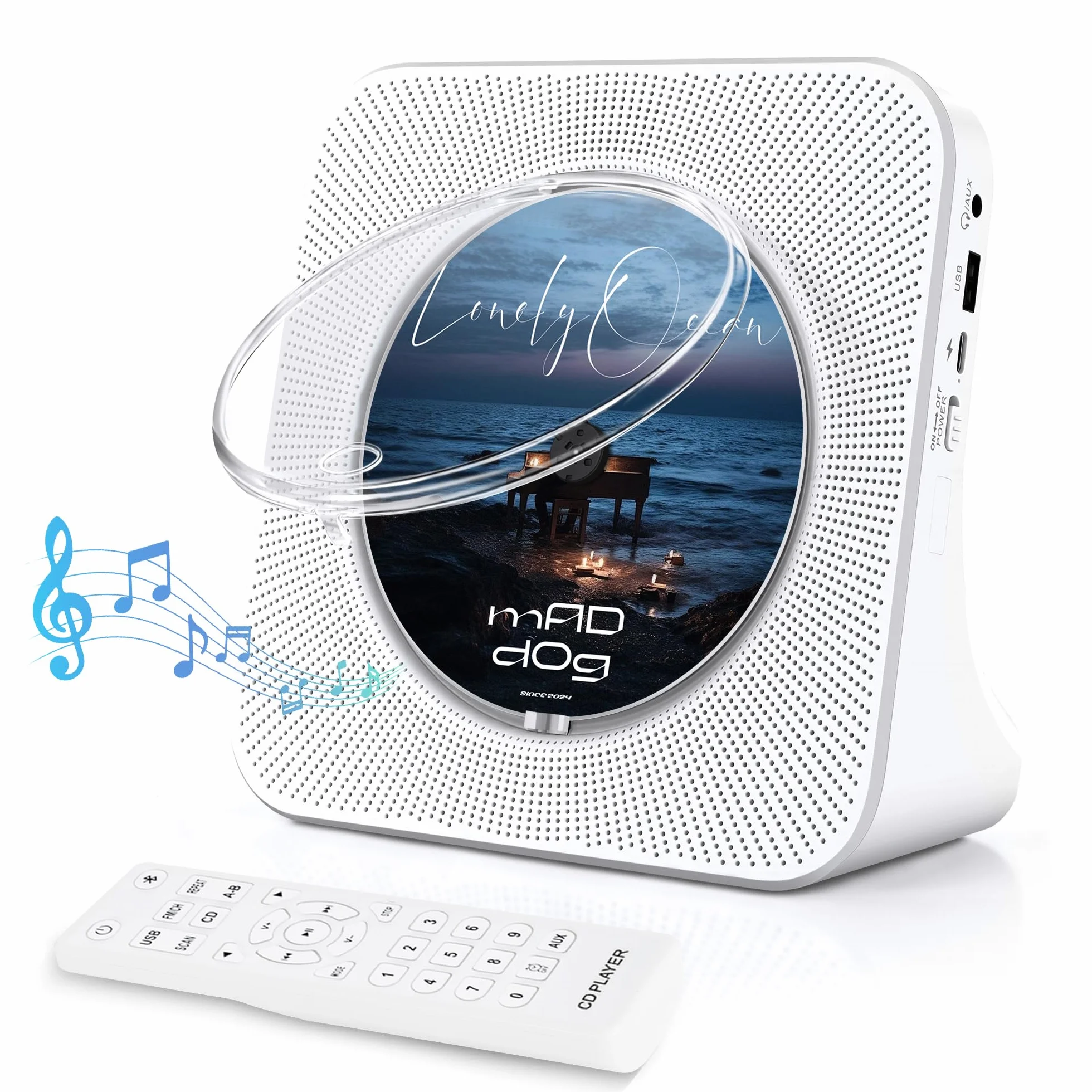 Lettore CD Portatile HIFI Bluetooth con Display LCD, Lettore Musicale Verticale con USB e Timer