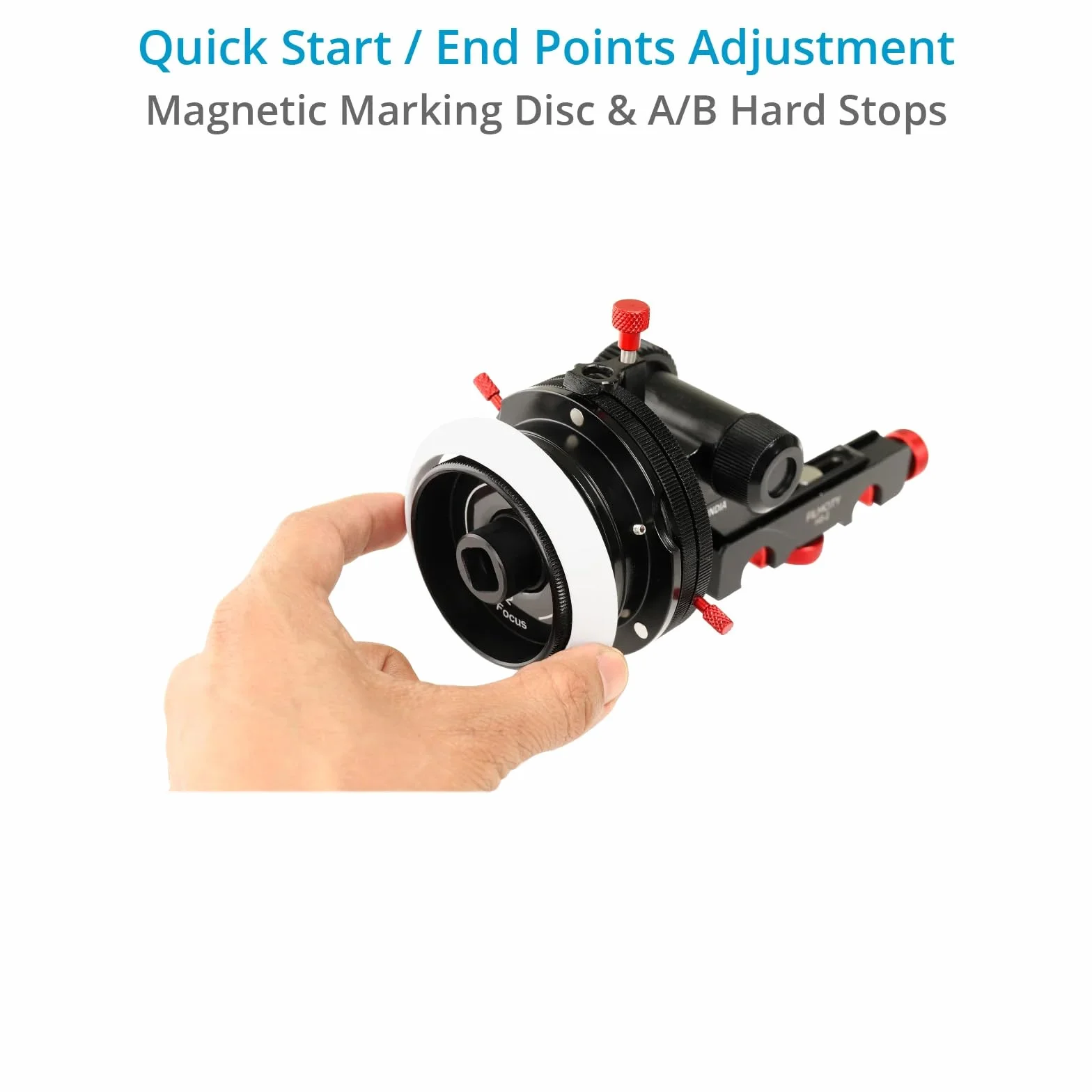 HS-2 Follow Focus con Hard Stop per telecamere e supporti da spalla. Ingranaggio passo 0,8, 43 denti. Cinghia dentata adatta a obiettivi da 46 a 110 mm. Manovella di velocità inclusa (HS-2)