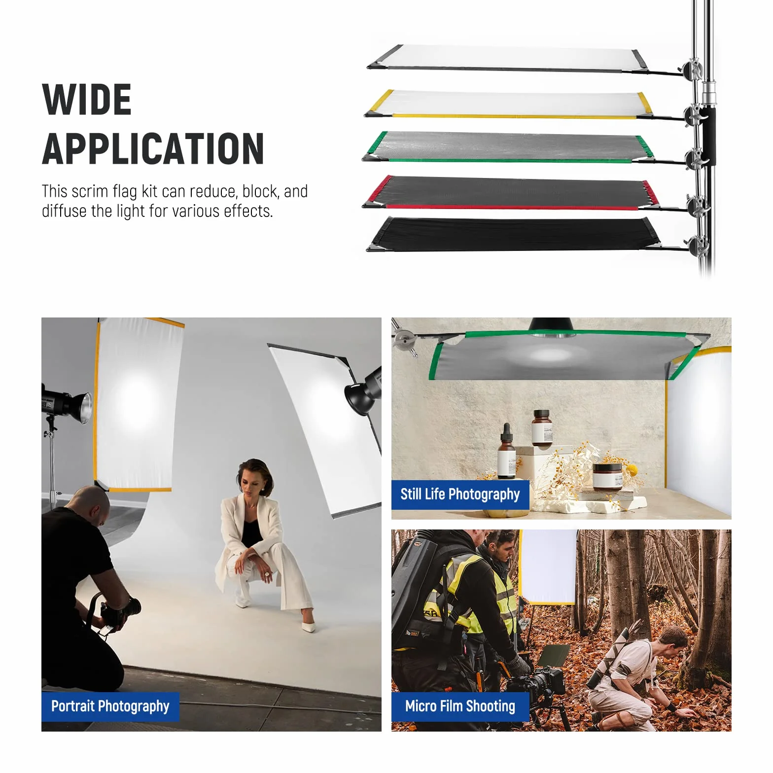 NEEWER SF6090F 5 in 1 Kit Bandiera Pieghevole per Fotografia, Riflettore, Modificatore di Luce per Effetti Morbidi, Diffusivi e luminosi, Borsa per il trasporto inclusa