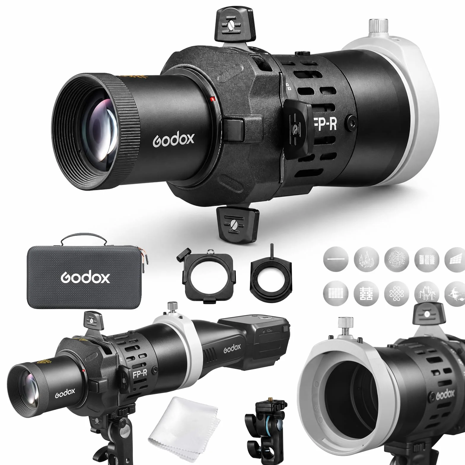 Godox FP-R-36 - Proiettore flash per flash a testa tonda, 36° flash proiettore per V1 V1Pro V100 AD100Pro H200R, rotazione a 360°, 4 pale, alloggiamento in metallo, per gobos e pellicole colorate