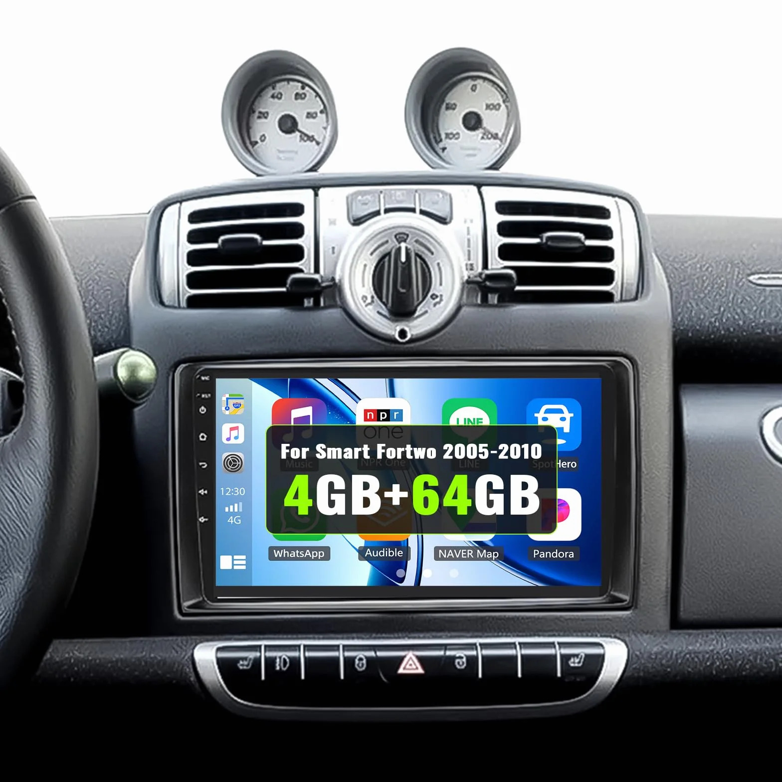 SIXWIN 4+64G Android 15 Autoradio per Mercedes Benz Smart Fortwo 451 2005-2010 con CarPlay/Android/Mirror Link,9" HD TouchScreen Schermo con Navigatore WiFi Bluetooth 5.0 RDS FM Comandi al Volante