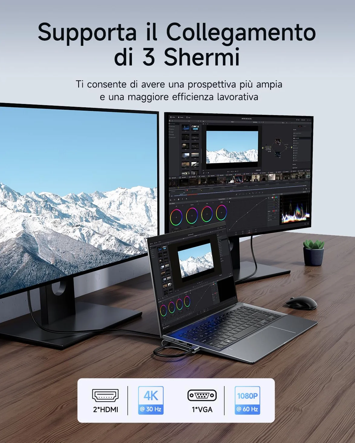 Baseus Docking Station 11 in 1 USB C, Hub USB C con triplo display con 2x HDMI 4K, 3x USB 3.0, Alimentatore di tipo C, VGA, Lettore di schede SD/TF, Ethernet, Audio da 3,5 mm, per MacBook Pro/Air