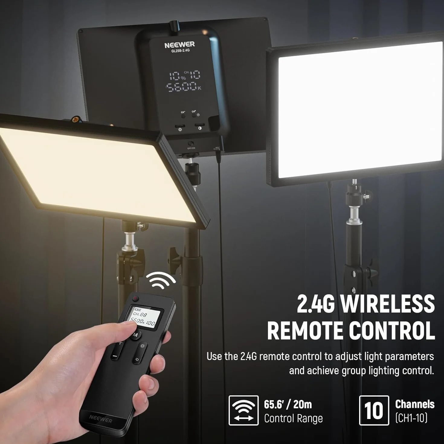 NEEWER 25W 12,9" Key Light Streaming con Supporto Tavolo/Remoto 2.4G/Trasmettitore USB Controllo APP PC/Mac 2300Lx/0,5m 2900-7000K CRI98+ Pannello Luce Video Dimmerabile per Webcam Laptop Zoom,GL25B