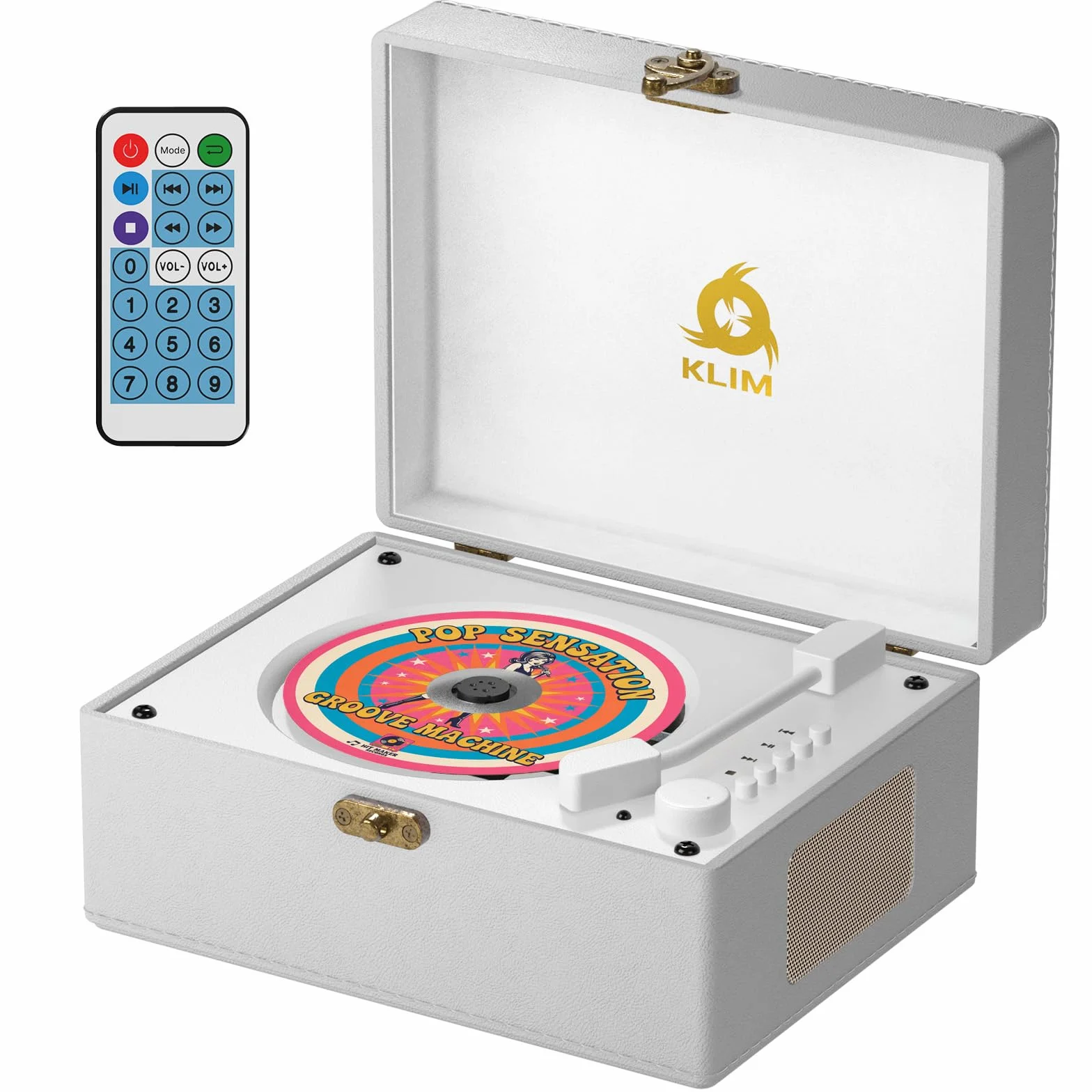KLIM RETRO CD PLAYER – Lettore CD Portatile Bluetooth, AUX, USB, Batteria Ricaricabile, Design Retrò, Stereo Compatto Bianco