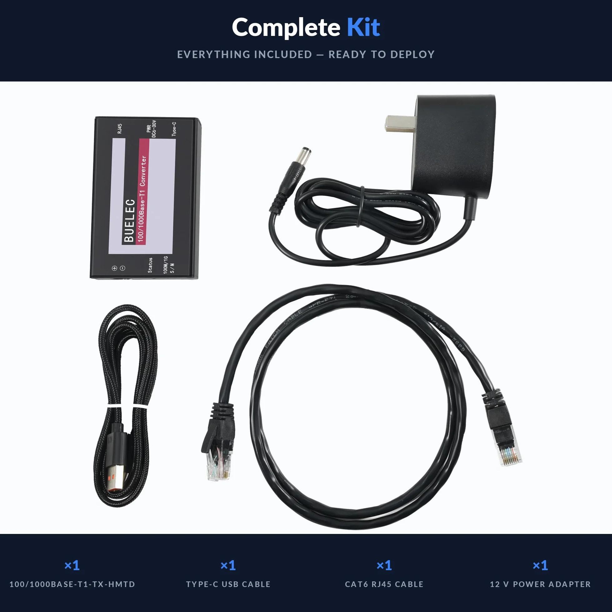 100/1000Base-T1-TX-HMDT Automotive Ethernet Media Converter - Adattatore 100/1000BASE-T1 to TX, Marvell 88Q2112 & Realtek RTL8211FI Phy, H-MDT Connector, Industrial Grade Type-C/DC Power
