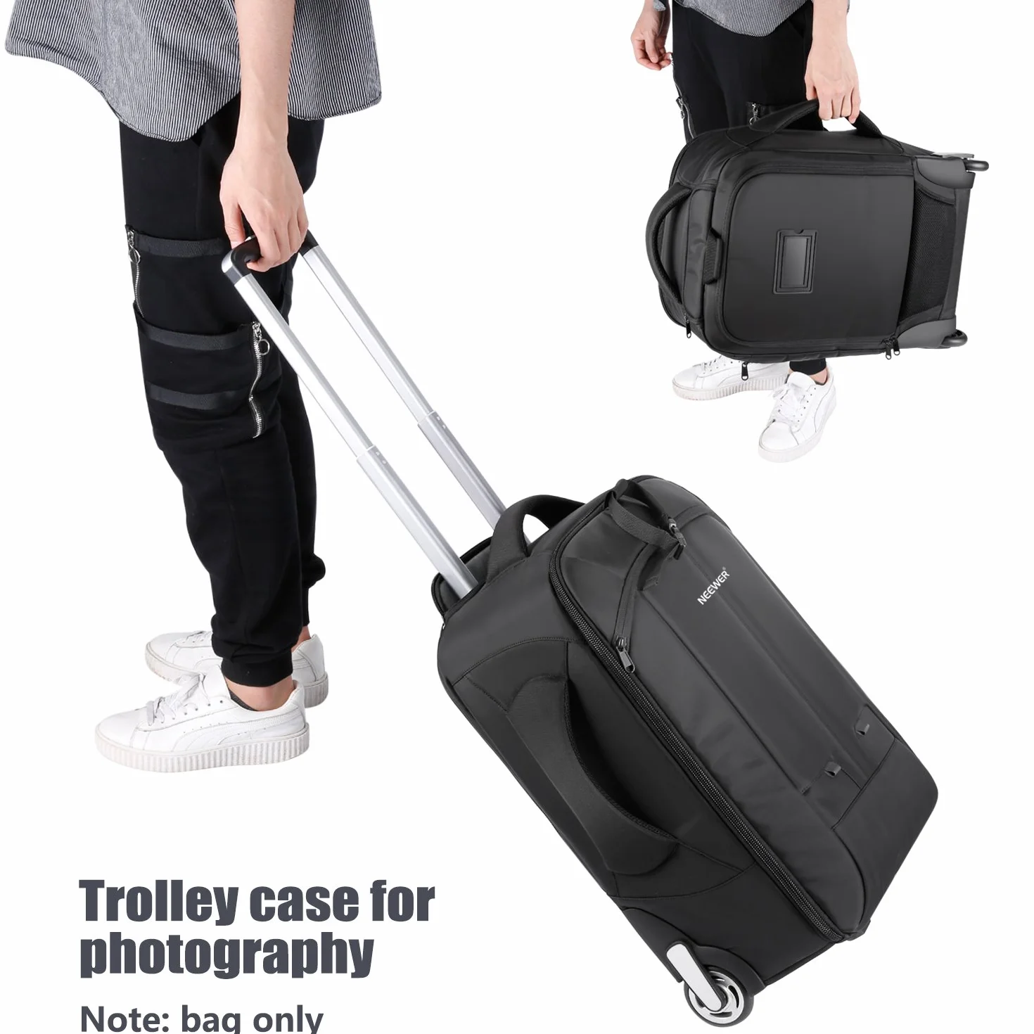 Neewer 2-in-1 Zaino Scorrevole per Fotocamera Stile Valigia Convertibile con Doppia Maniglia, Antiurto con Scomparti Imbottiti Rimovibili, per Fotocamere SLR/DSLR, Treppiedi, Obiettivi (Nero/Rosso)