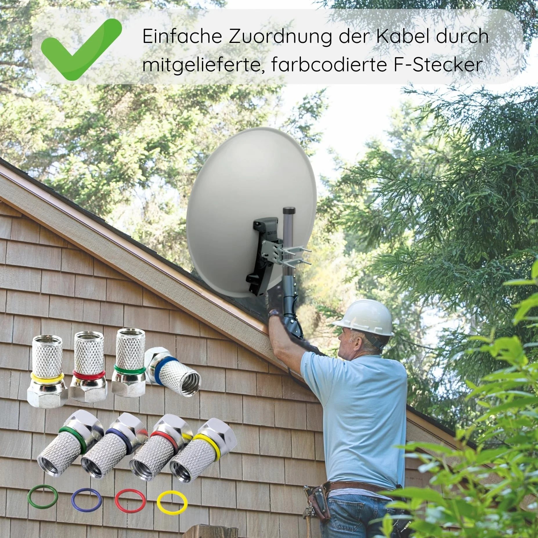 SCHWAIGER Sistema SAT Set satellitare Parabola satellitare Quad LNB digitale 8X connettore F 7mm acciaio Antenna SAT completa Grigio chiaro 74,5 x 84,5 cm
