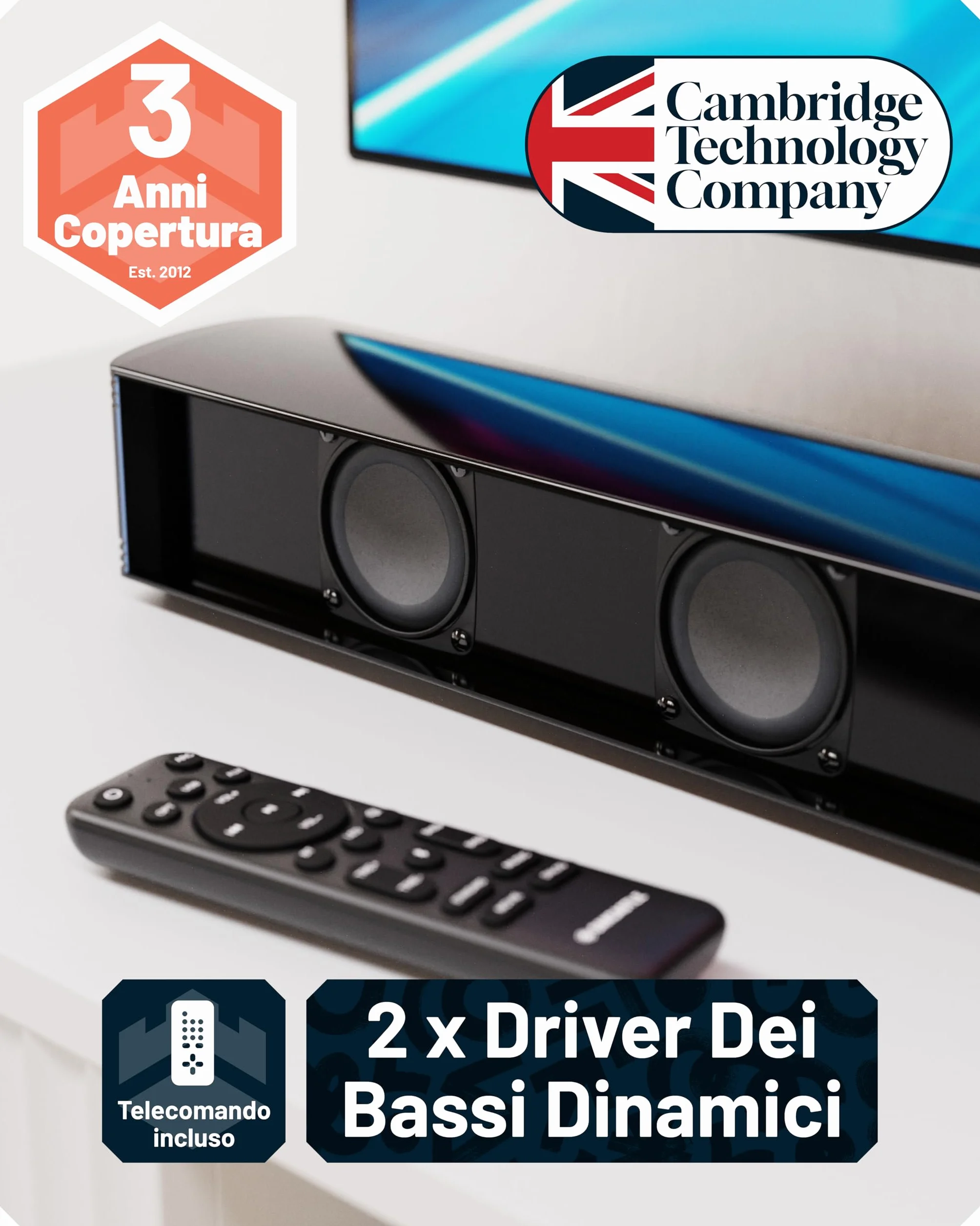 Oakcastle Soundbar Home Theater a 2 Vie Style | 120W Casse Altoparlanti 2.2 Cannali TV Surround Audio Monitor | Bluetooth, HDMI, RCA, AUX, Cavo Ottico Con Telecomando SB80