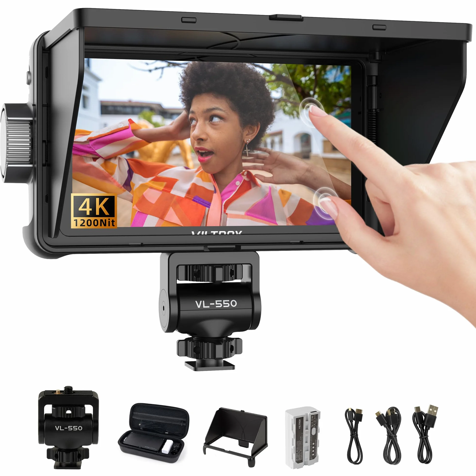 VILTROX DC-550 Monitor Da Campo 5.5 pollici 1200Nit Camera Field Monitor 4K HDMI HD 1920x1080 IPS, 3D LUT Waveform Vector Scope Monitor Esterno Fotocamera Video Monitor con Touchscreen