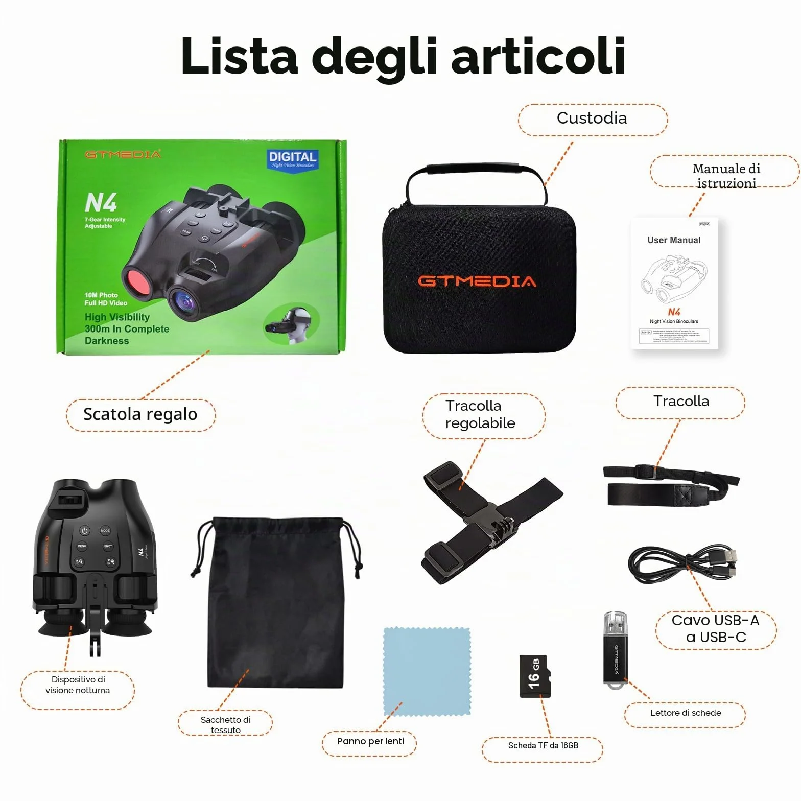 Visori notturni a testa per adulti. Binocolo digitale IR ricaricabile, portata 984 ft, zoom 5X. Mani libere con scheda 16GB TF. Foto/video,Fascia testa regolabile