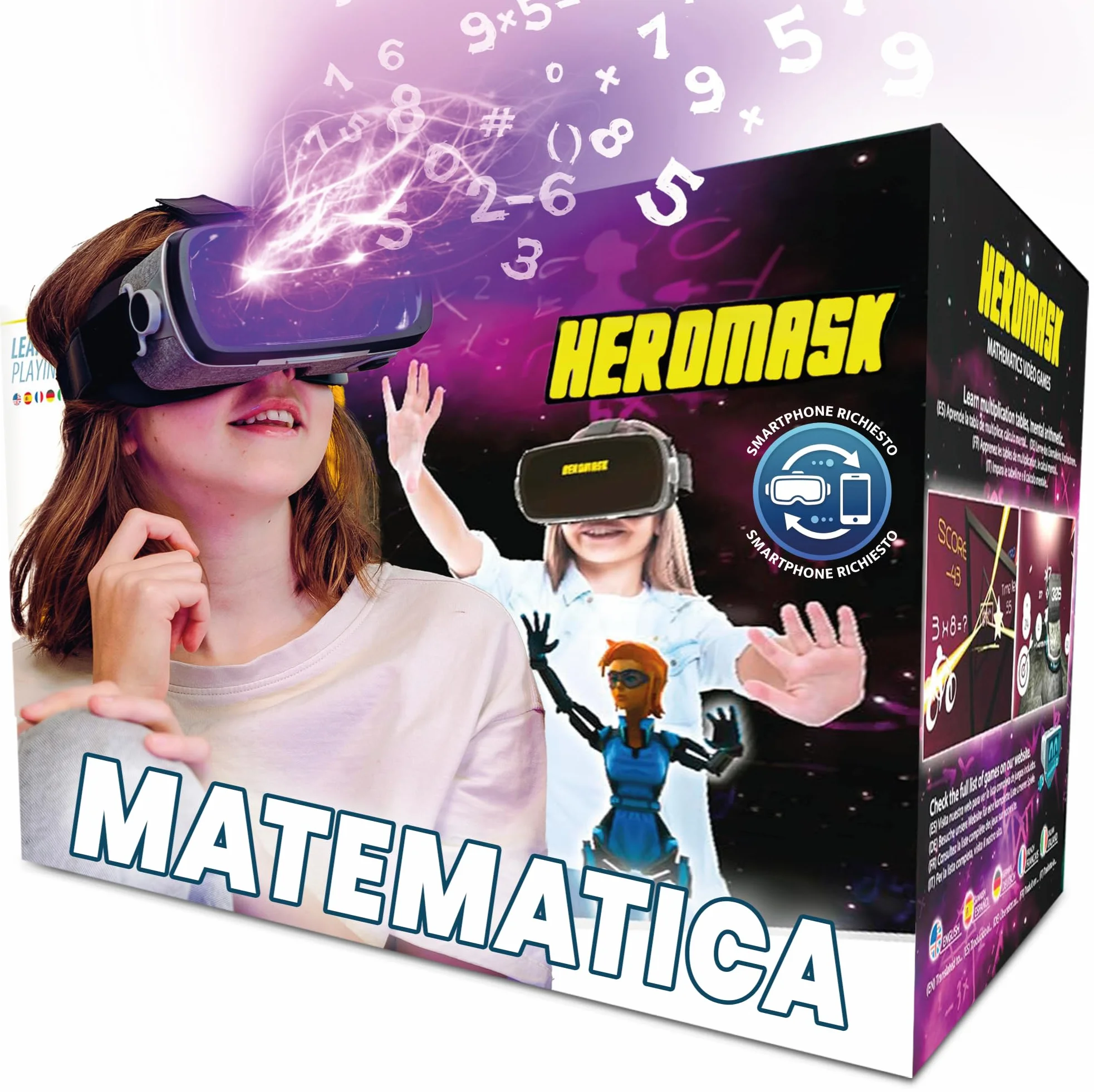 Visore Realtà Virtuale Bambini 5-12 + Giochi Matematica Heromask — Regalo educativo che trasforma la matematica in gioco: guardali sorridere mentre fanno tabelline e calcoli in VR 3D