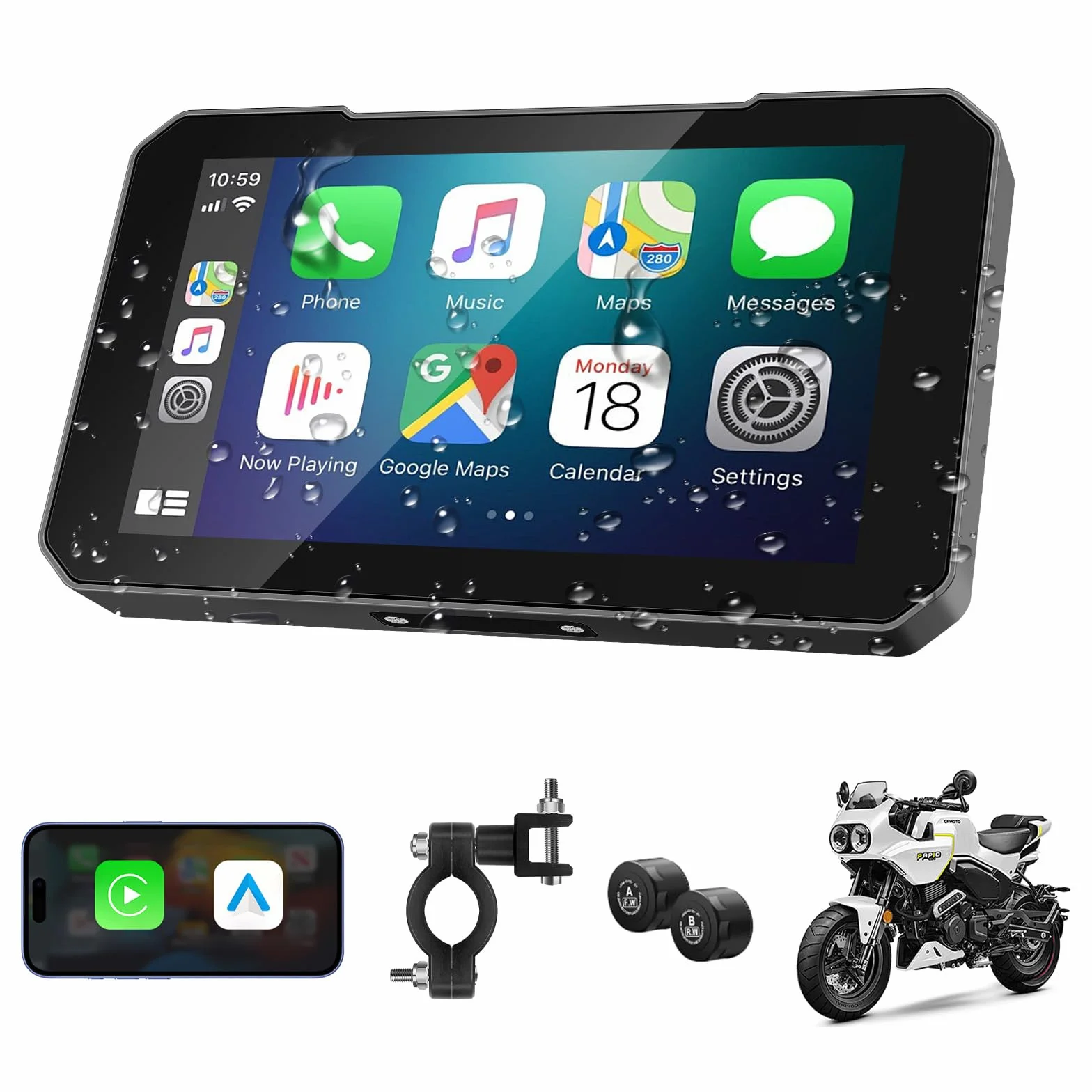 Navigatore Moto Wireless 5 Pollici CarPlay Android Auto GPS Impermeabile IP67 Bluetooth TPMS