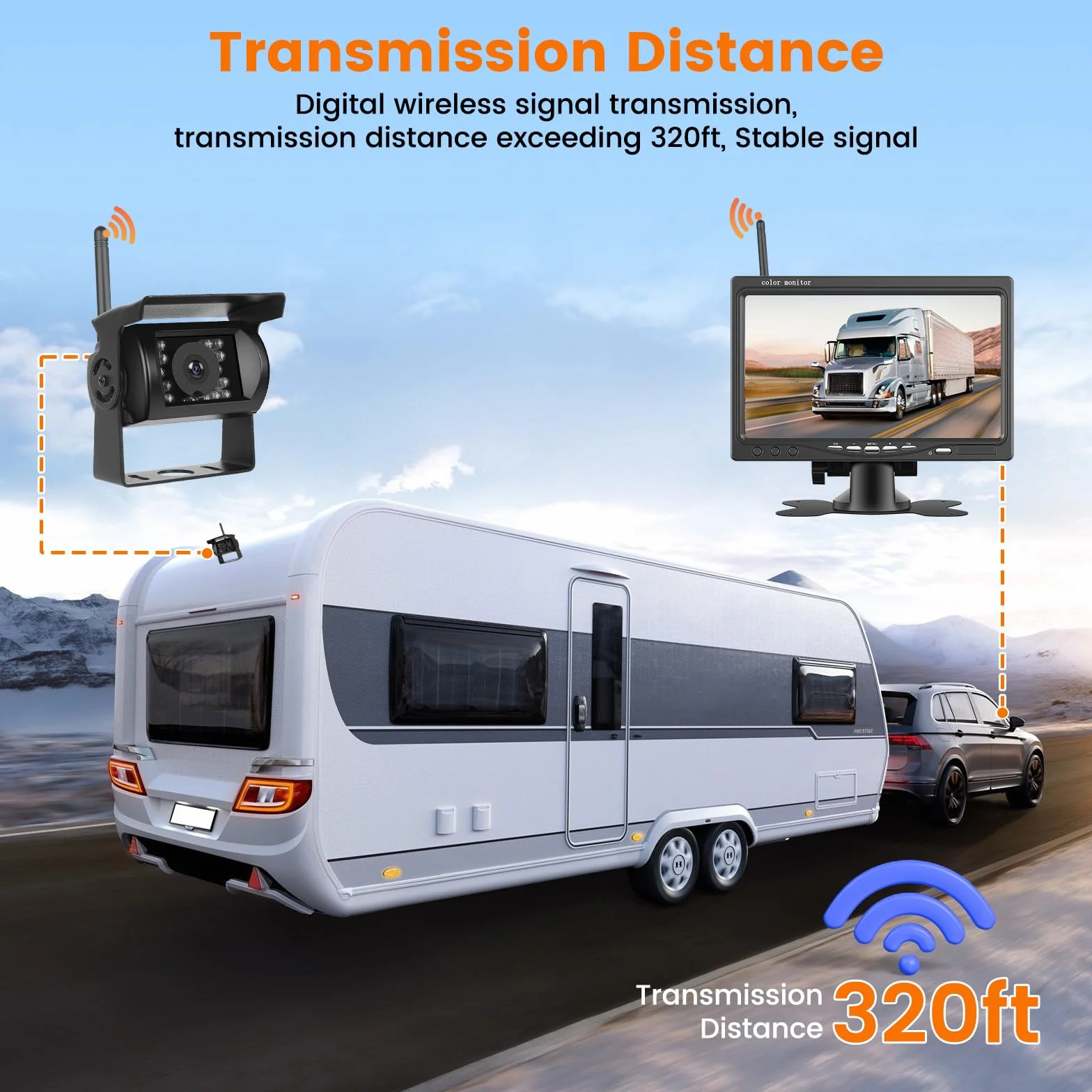 Hikity Wireless Retrocamera per Auto 7 Pollice LCD Monitor Schermo Telecamera Retromarcia Impermeabile Telecamera Posteriore Visione Notturna per Camion/Camper/Rimorchi/Bus
