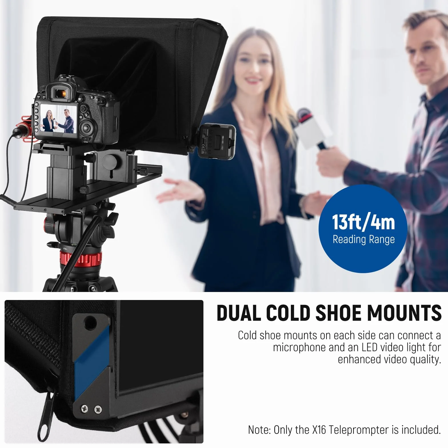 NEEWER Teleprompter X16, Telecomando RT113 e Controllo Tramite App, Beamsplitter 16", Design Pieghevole Lega di Alluminio, Piastra QR Compatibile con 501PL iPad Android Tablet Camcorder, Max:44lb/20kg