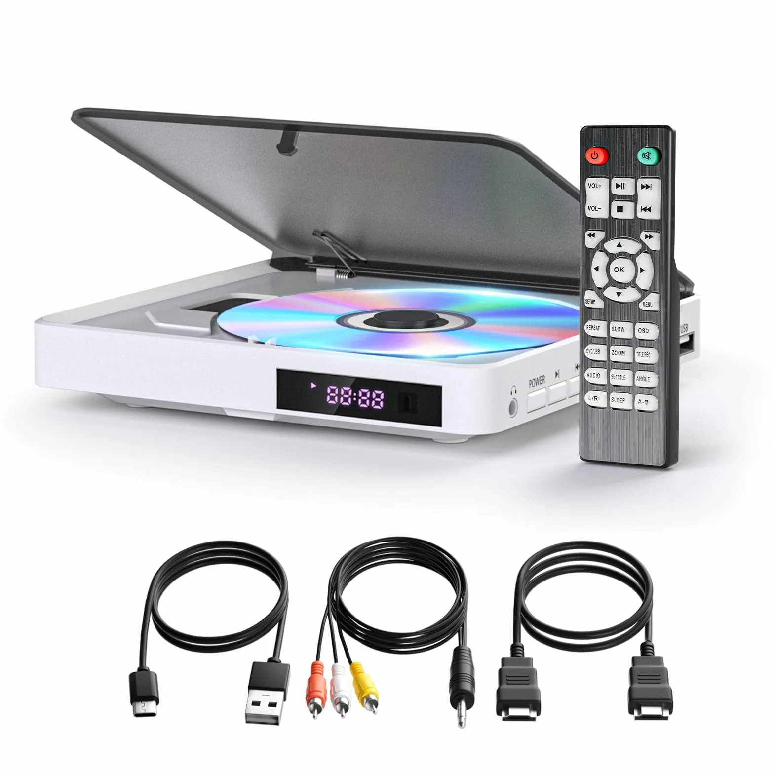Lettore DVD Arafuna per TV - Tutte le Regioni, HDMI 1080P, Uscita AV, Ingresso USB, Telecomando e Cavo AV, PAL/NTSC - Bianco
