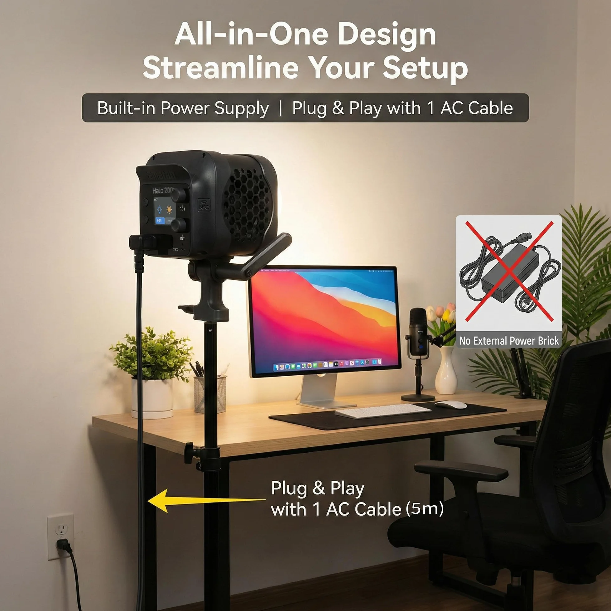 Amaran Halo 200x Luce Video LED COB Bicolore 200W Illuminazione Continua 2700K 6500K Controllo NFC App e DMX Attacco Bowens per Fotografia Studio Registrazione Video e Dirette Streaming
