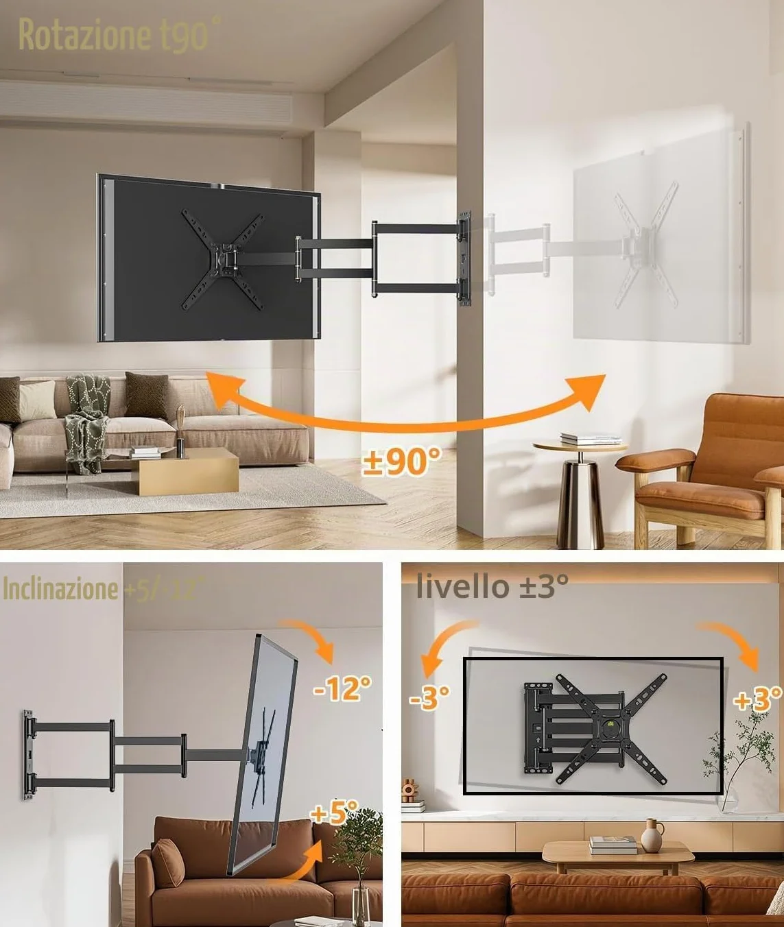 Supporto TV Parete con Braccio Articolato Extra Lungo 1035 mm, 180° Rotazione Supporto TV Monitor per LED/LCD da 17-50 Pollici Fino a 30 kg, Inclinabile Orientabile Estensibile, VESA 300 x 300 mm
