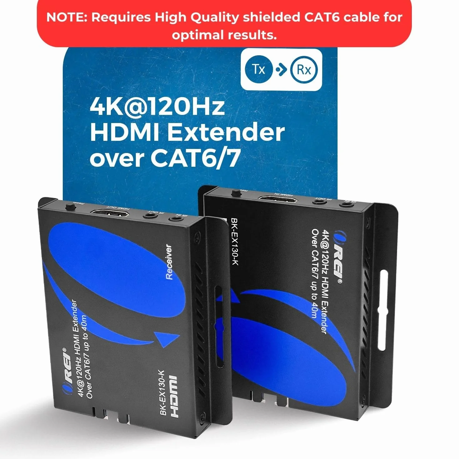 OREI Extender Balun UltraHD 4K 120Hz HDMI Over Ethernet CAT6/7 HDR IR Bidirezionale 130m