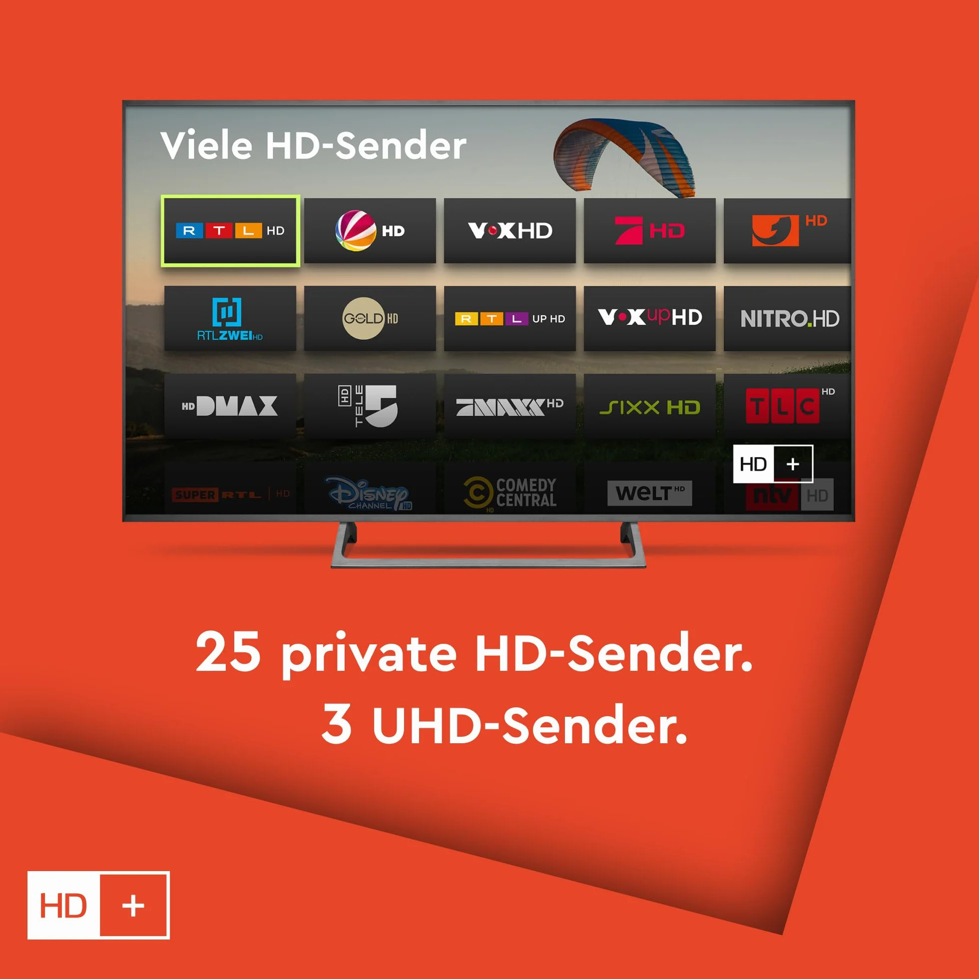 Scheda HD +, durata per 12 mesi, Televisore in luminosa qualità HD (lingua italiana non garantita)
