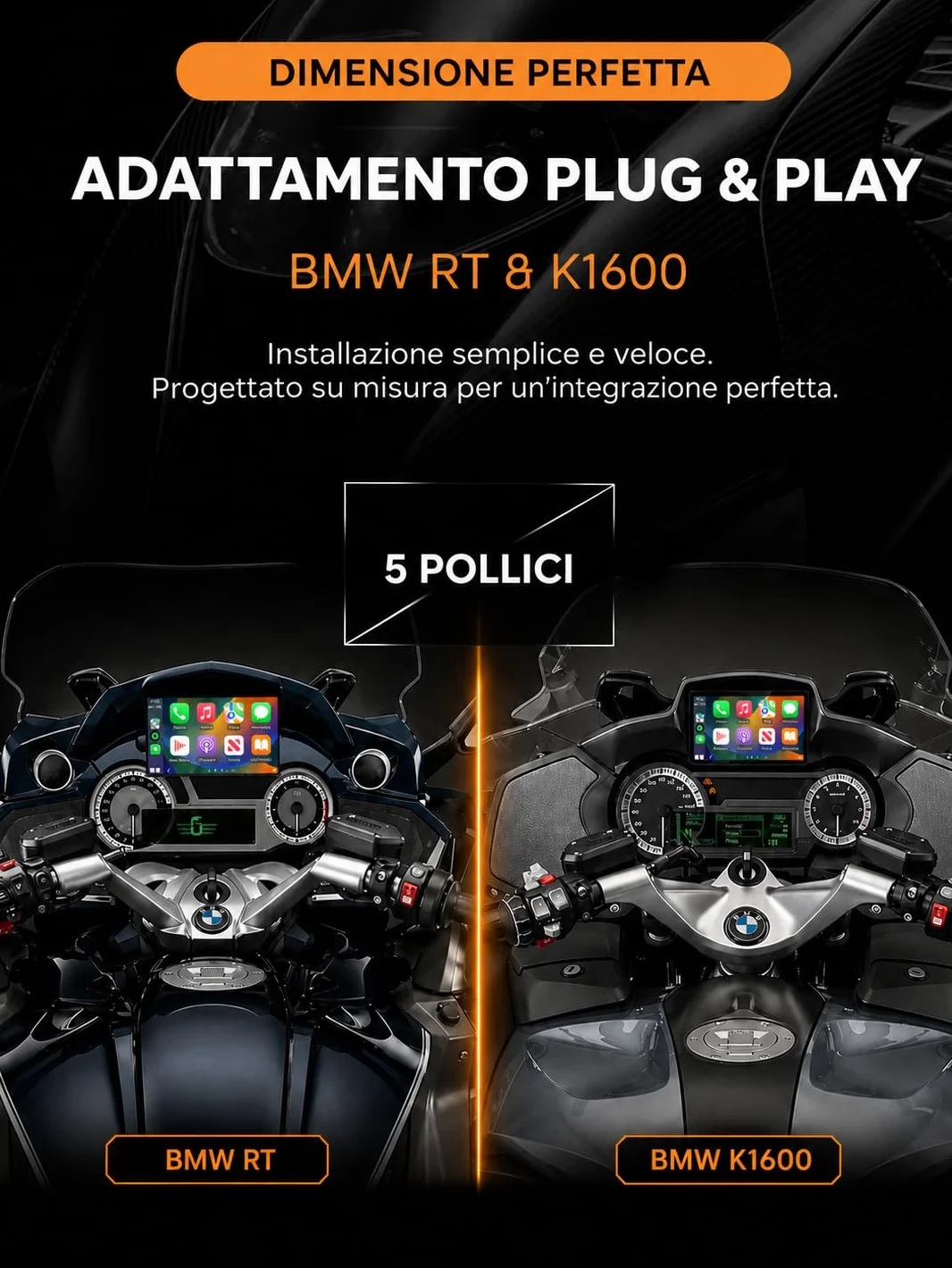 Kraft 5 - Schermo Carplay per moto BMW RT/K16, CarPlay e Android Auto, Plug & Play