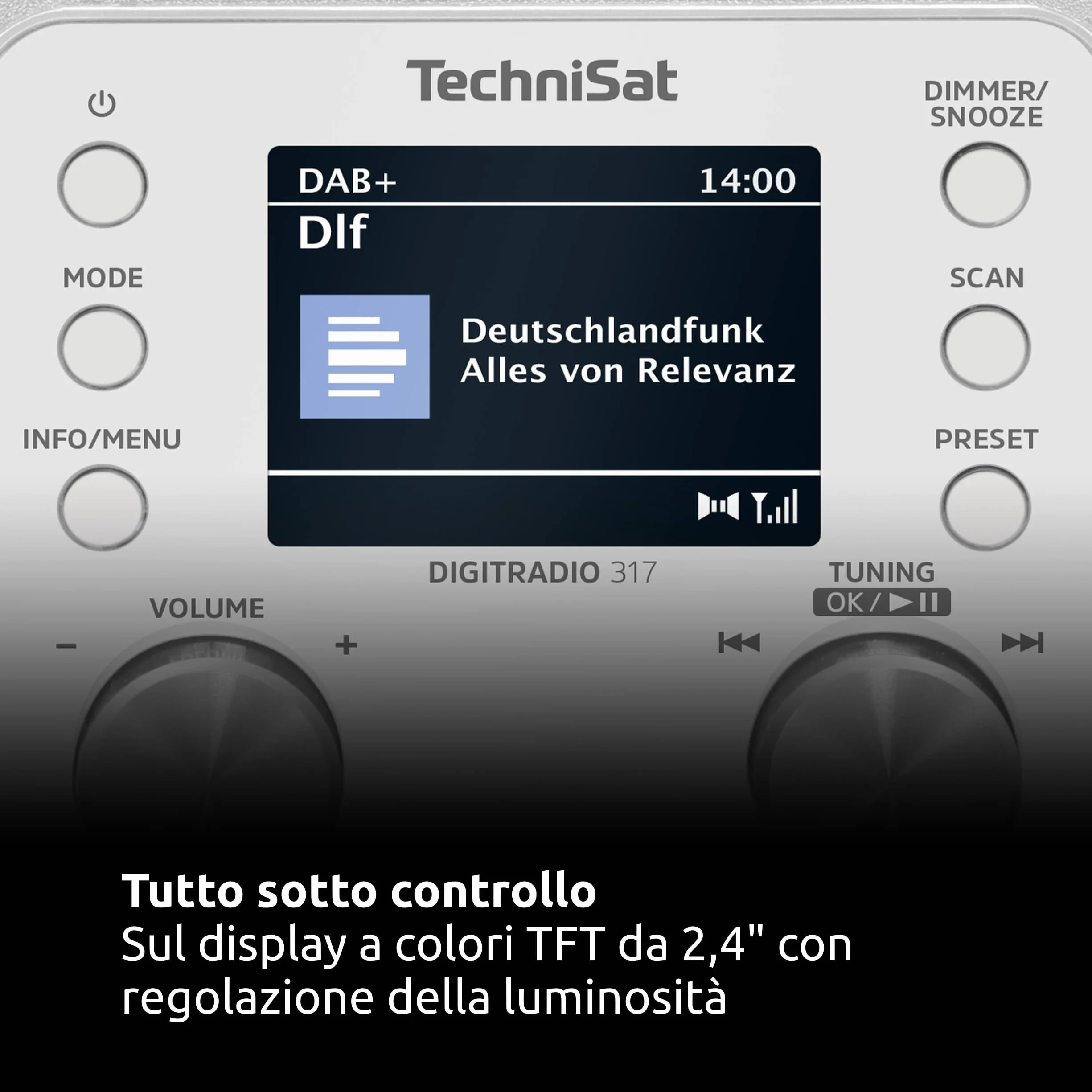 TechniSat DIGITRADIO 317 Radio FM DAB+ Bluetooth Streaming Sveglia Timer Display 2,4 Pollici 3W Bianco